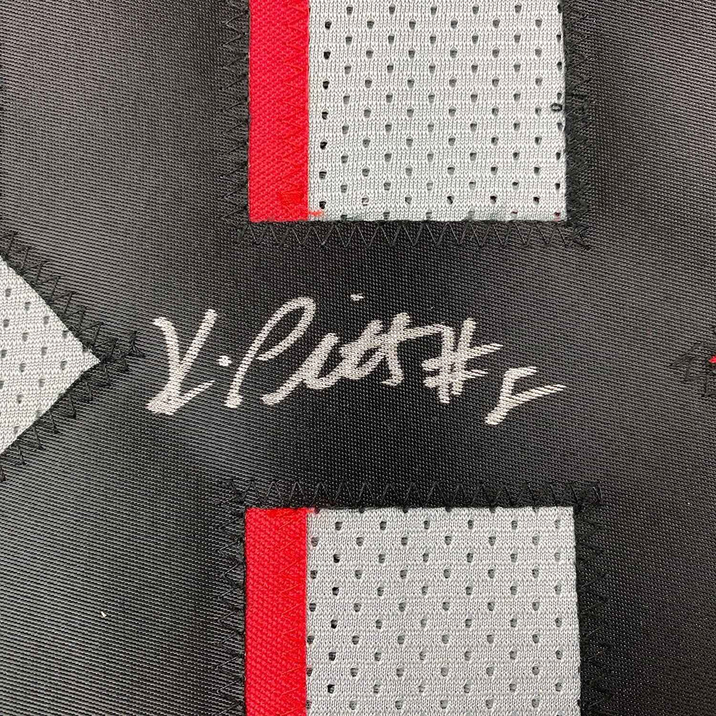 Framed Autographed/Signed Kyle Pitts 35x39 Atlanta Grey Football Jersey Beckett BAS COA
