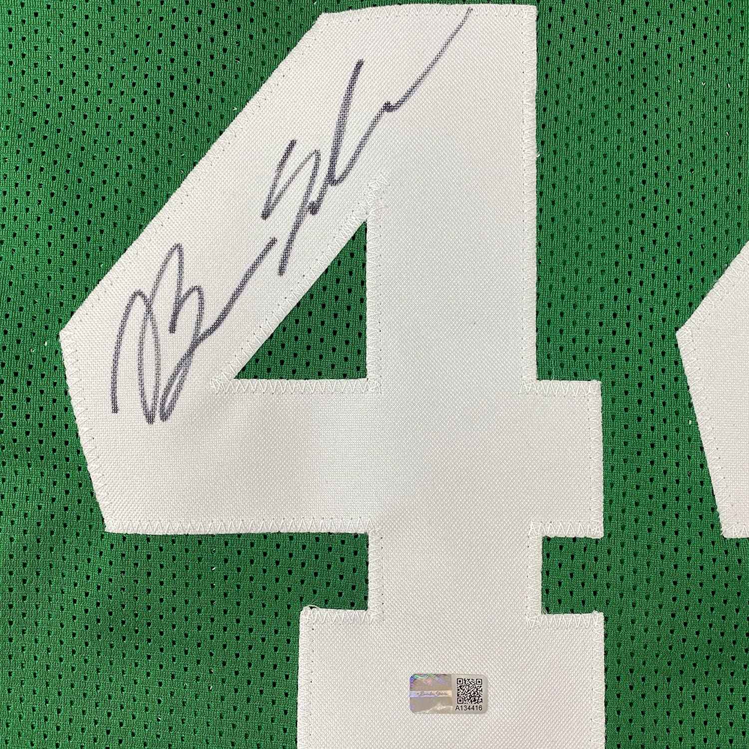 Framed Autographed/Signed Brian Scalabrine 35x39 Boston Green Basketball Jersey Steiner COA