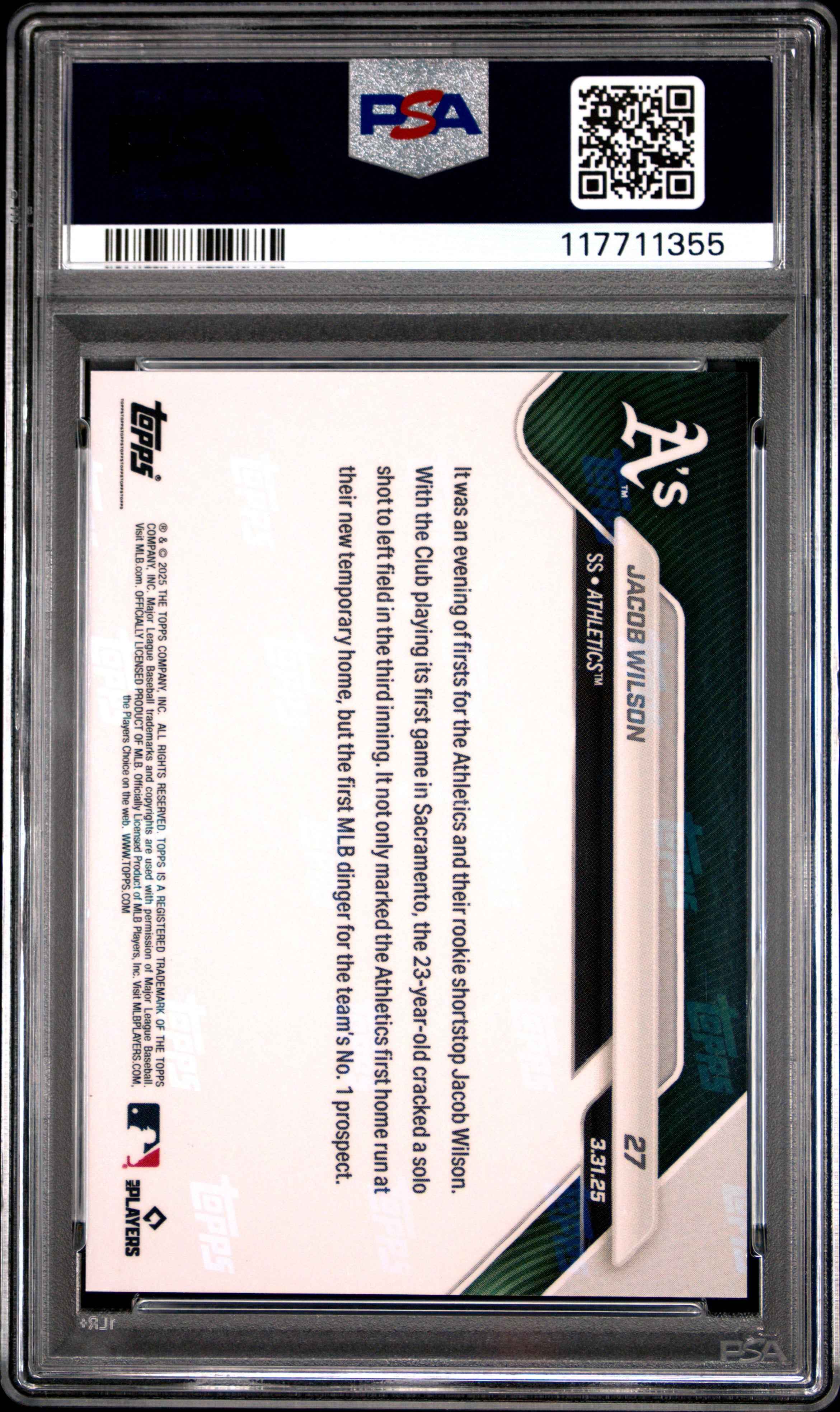 Graded 2025 Topps Now Jacob Wilson #27 Rookie RC Baseball Card PSA 9 Mint