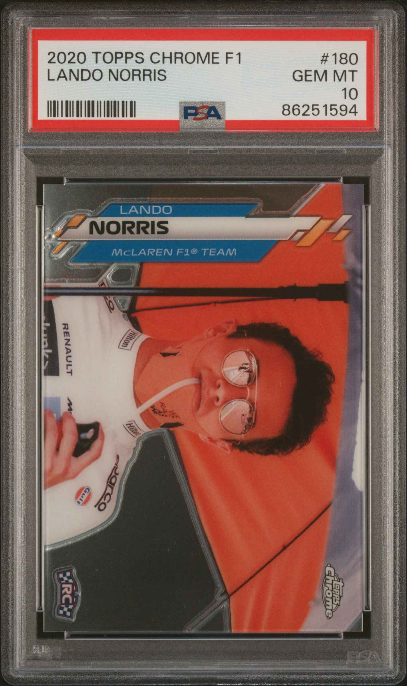 Graded 2020 Topps Chrome Formula 1 Lando Norris #180 Rookie RC F1 Racing Card PSA 10 Gem Mint