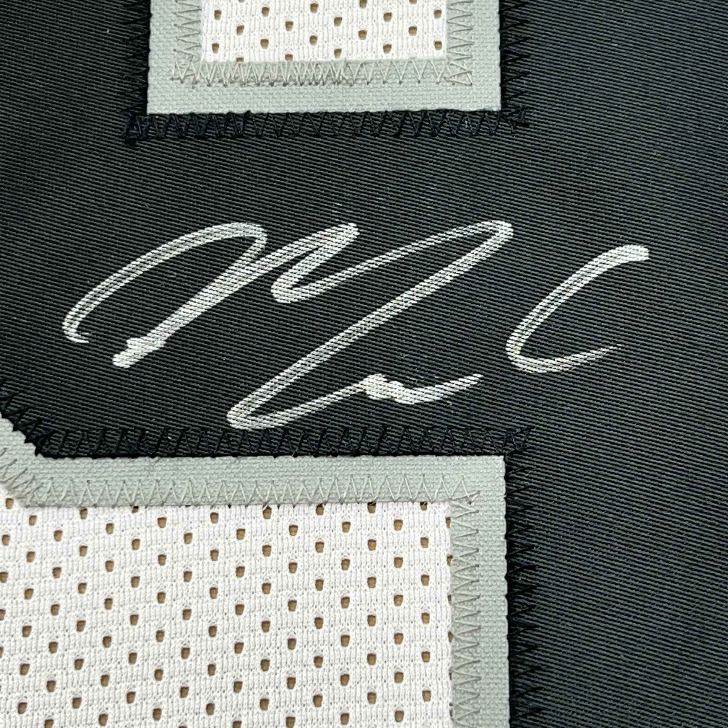 Framed Autographed/Signed Maxx Crosby 35x39 Las Vegas Oakland White Football Jersey Beckett BAS COA
