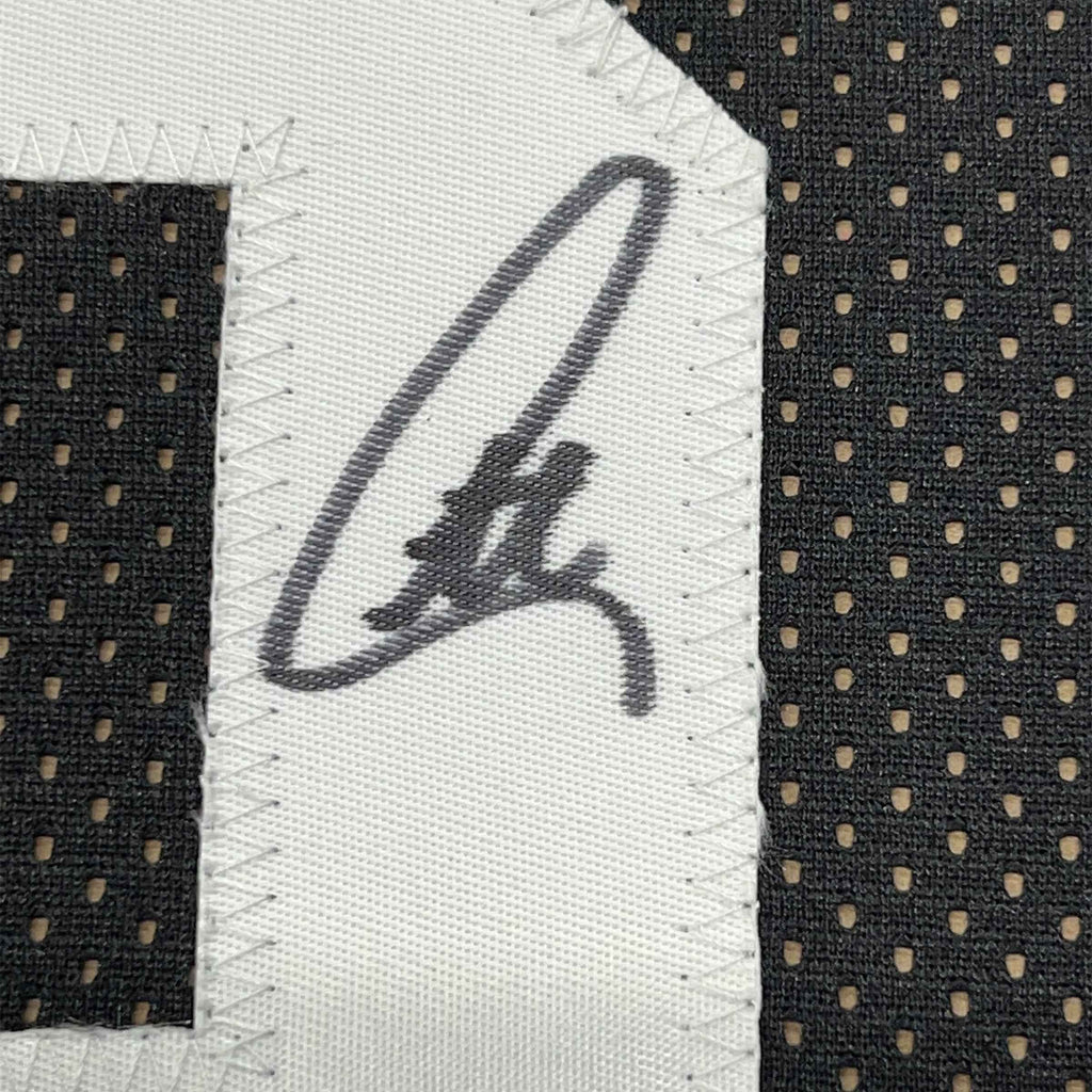 Framed Autographed/Signed Stephen Steph Curry 35x39 Golden State Black Basketball Jersey JSA COA