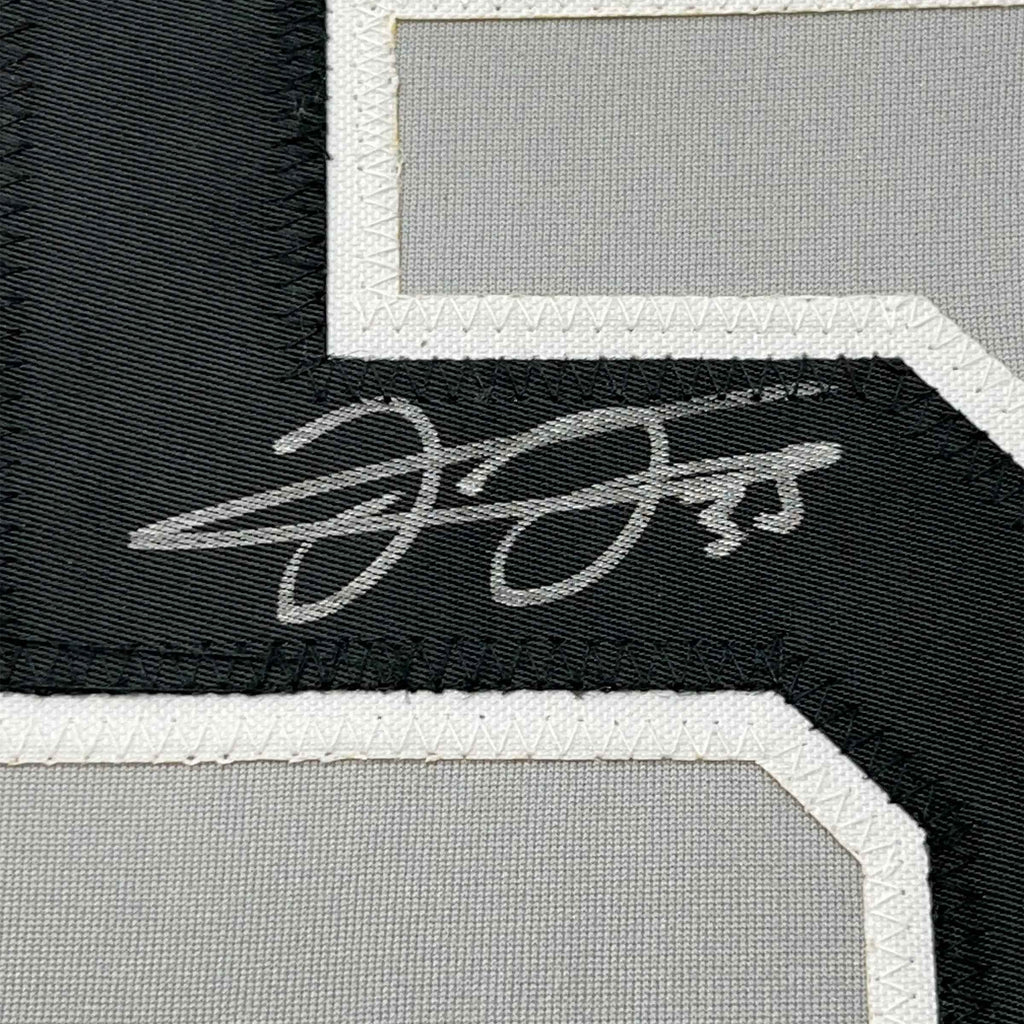 Framed Autographed/Signed Frank Thomas 35x39 Chicago Grey Baseball Jersey JSA COA