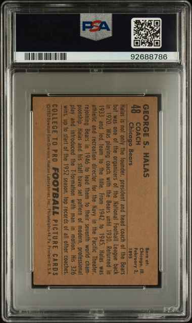 Graded 1952 Bowman Small George Halas #48 Football Card PSA 4 VG-EX