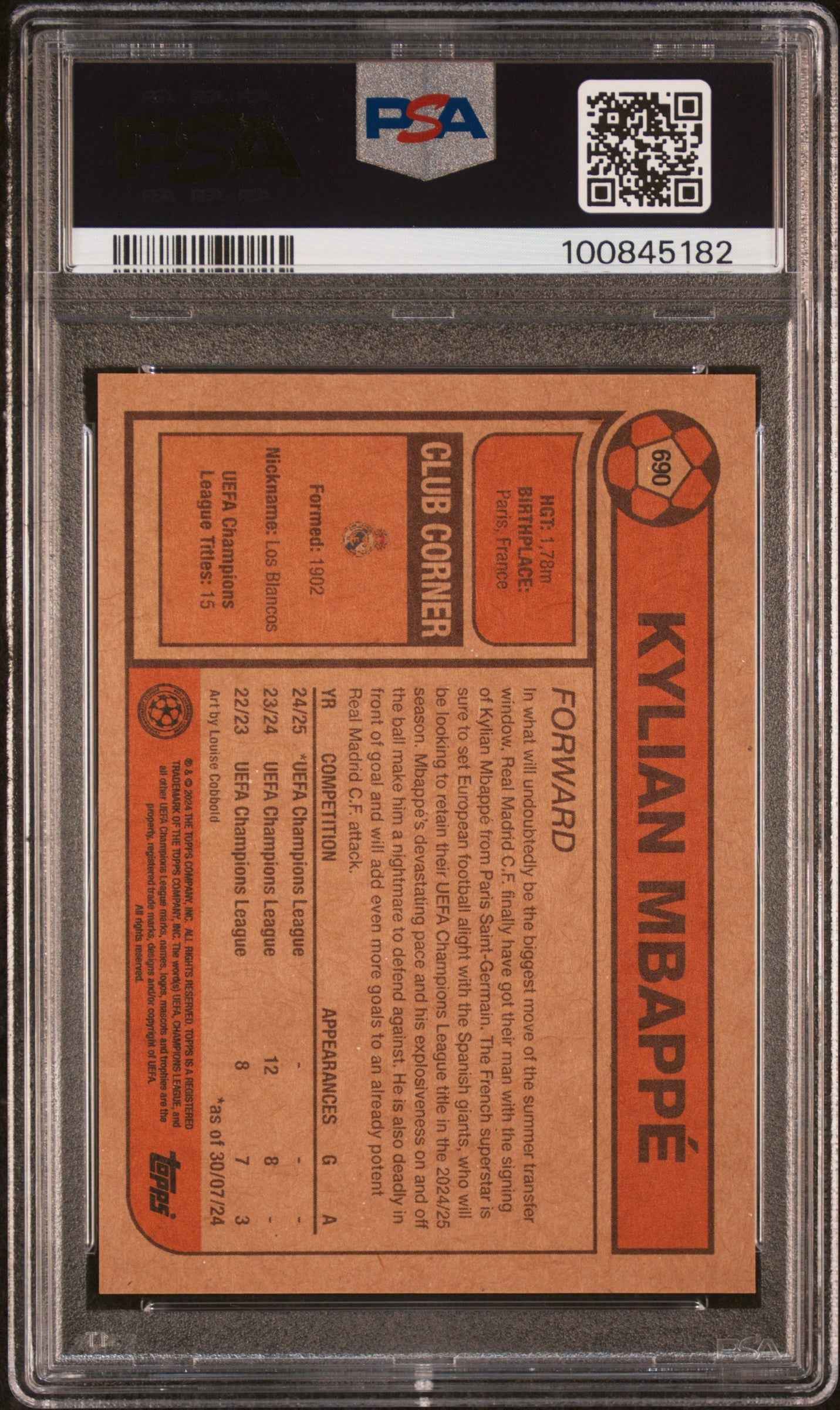 Graded 2024 Topps Living UCL Kylian Mbappe #690 Soccer Card PSA 10 Gem Mint