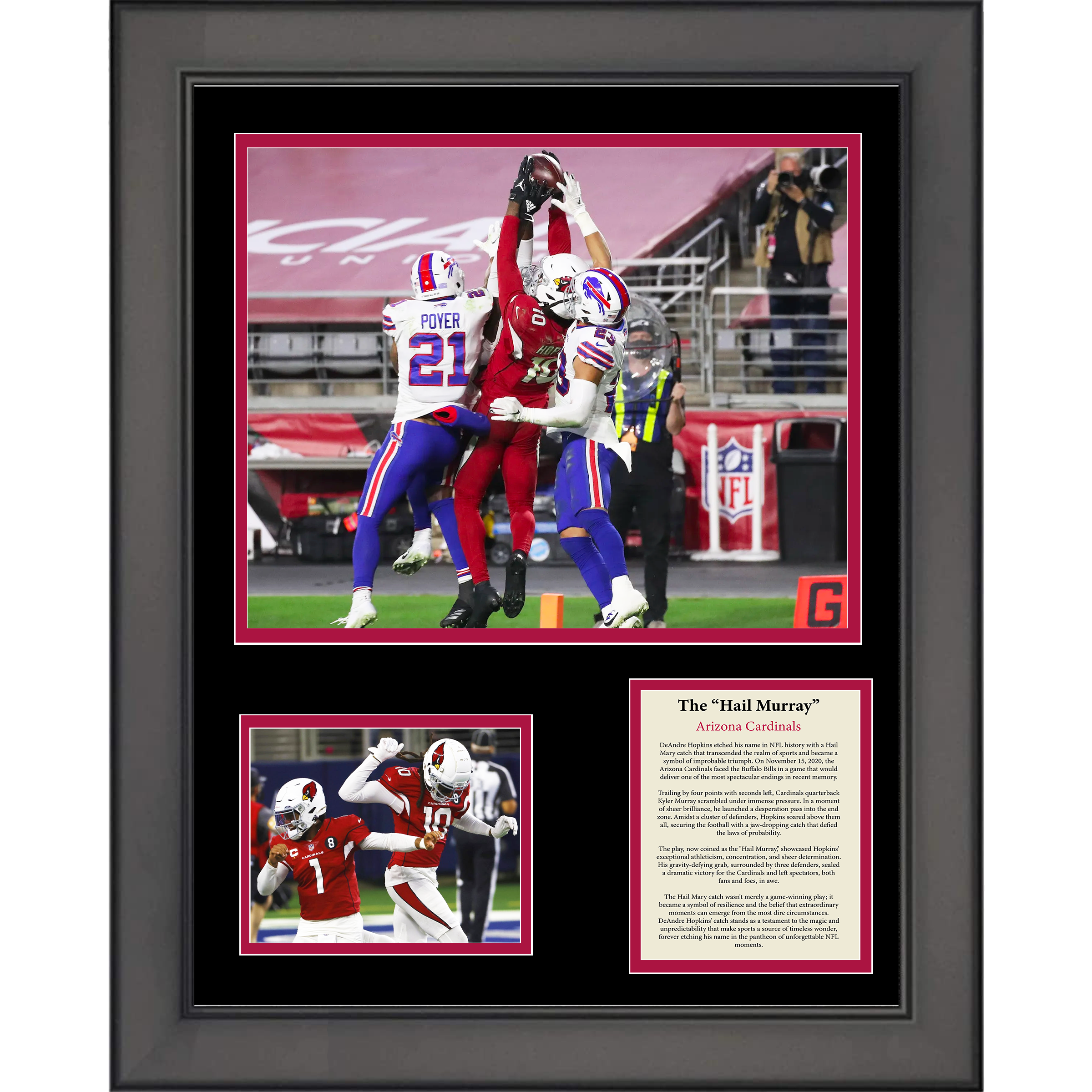 Framed The  Hail Murray  Kyler Murray & DeAndre Hopkins Catch Arizona Cardinals Football 11"x14" Three Photo Collage