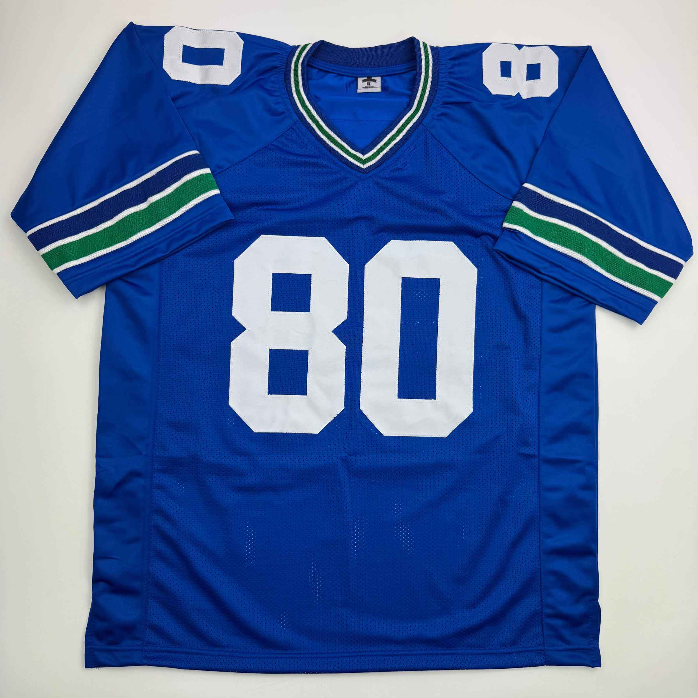 Autographed/Signed Steve Largent HOF 95 Seattle Blue Football Jersey Beckett BAS COA