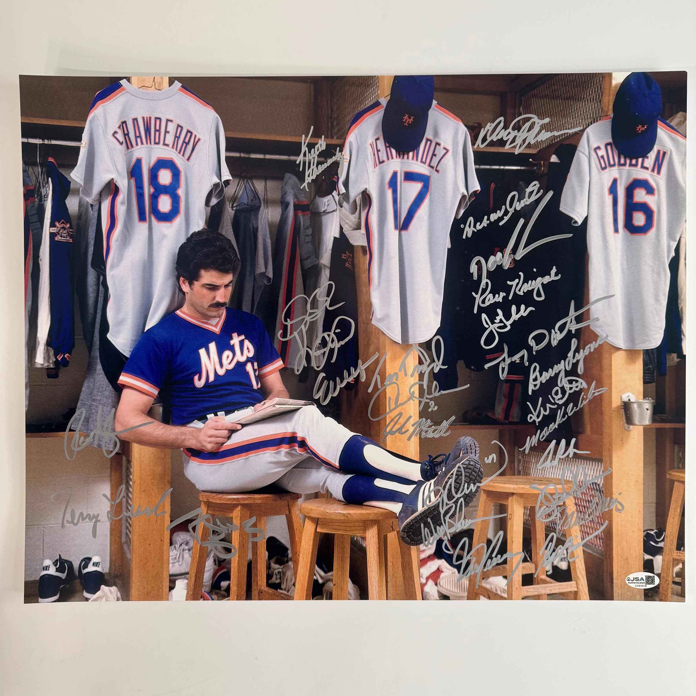 Autographed/Signed 1986 New York Mets Team 26x Sigs World Series Champions 16x20 Baseball Photo JSA COA