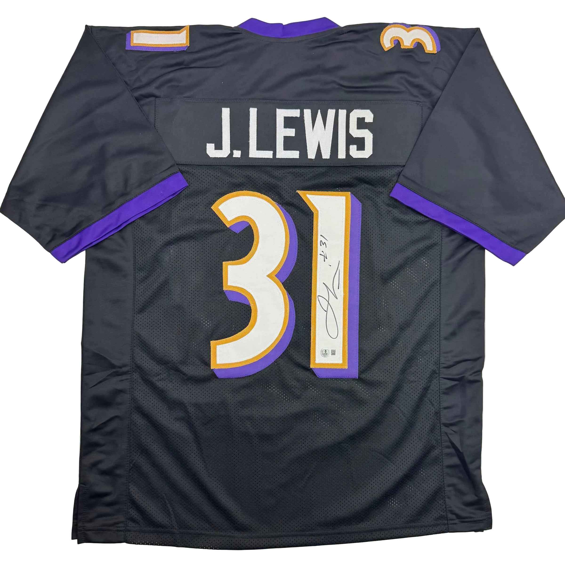 Autographed/Signed Jamal Lewis Baltimore Black Football Jersey Beckett BAS COA