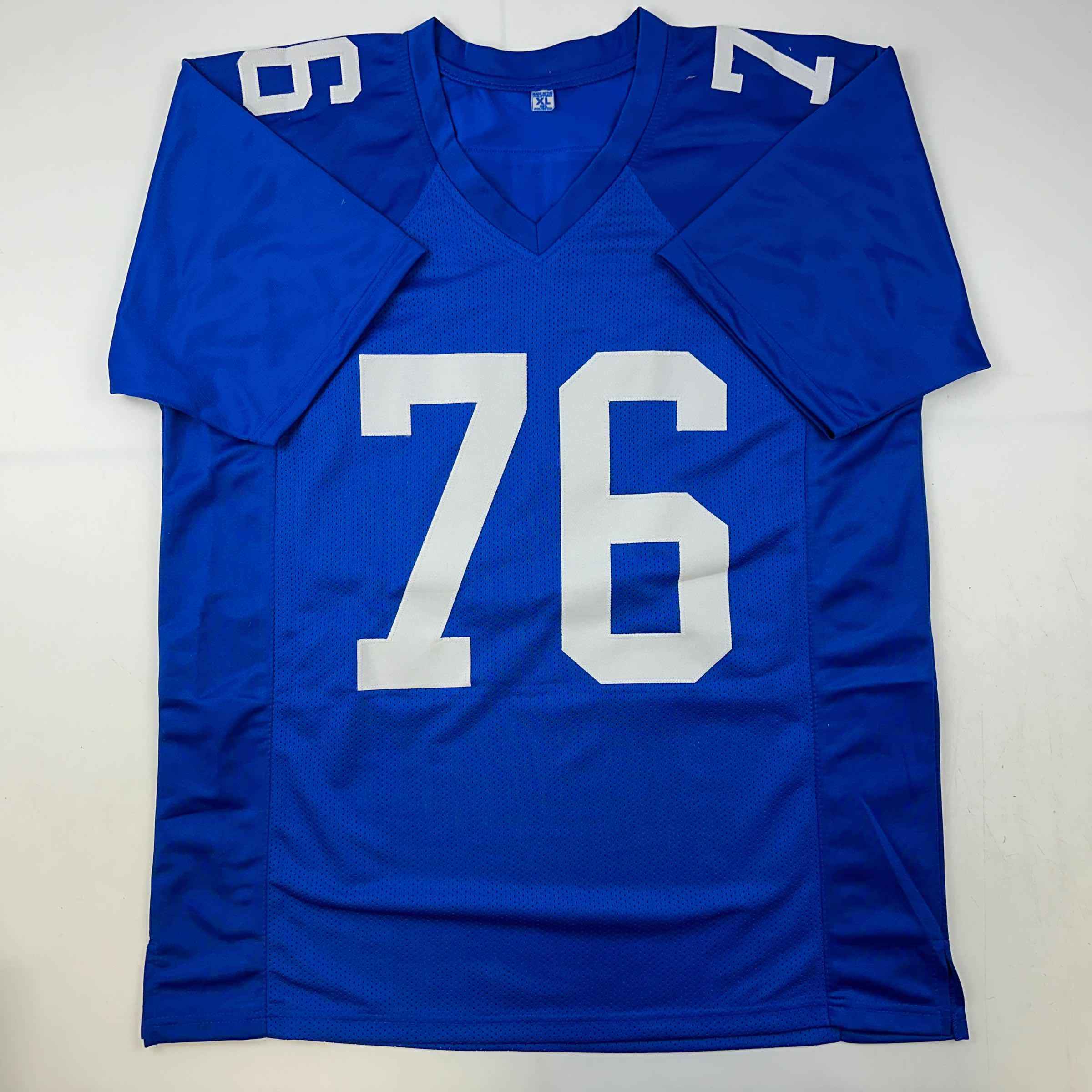Autographed/Signed Ereck Flowers New York Blue Football Jersey JSA COA