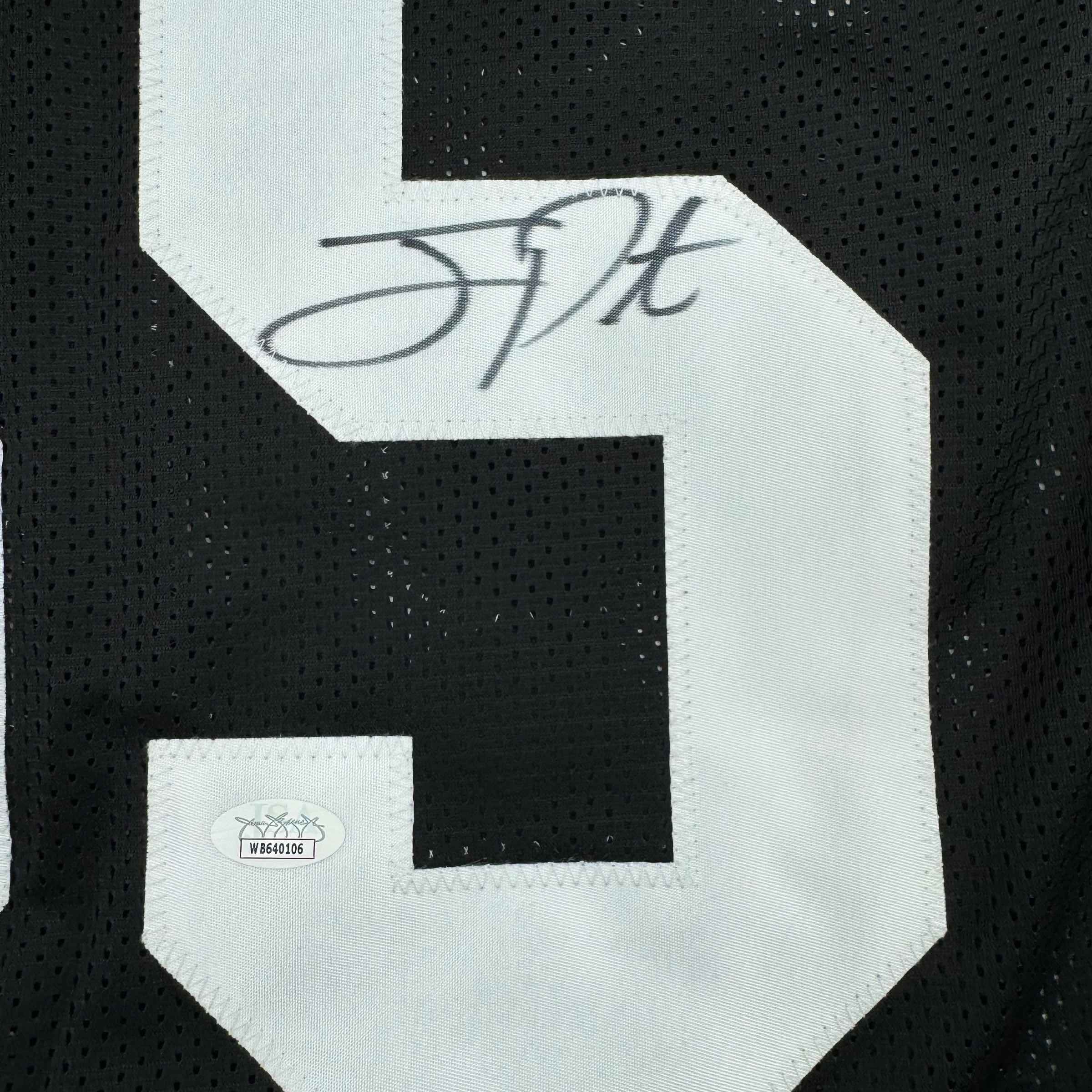 Framed Autographed/Signed Joey Porter Sr. 35x39 Pittsburgh Black Football Jersey JSA COA #2