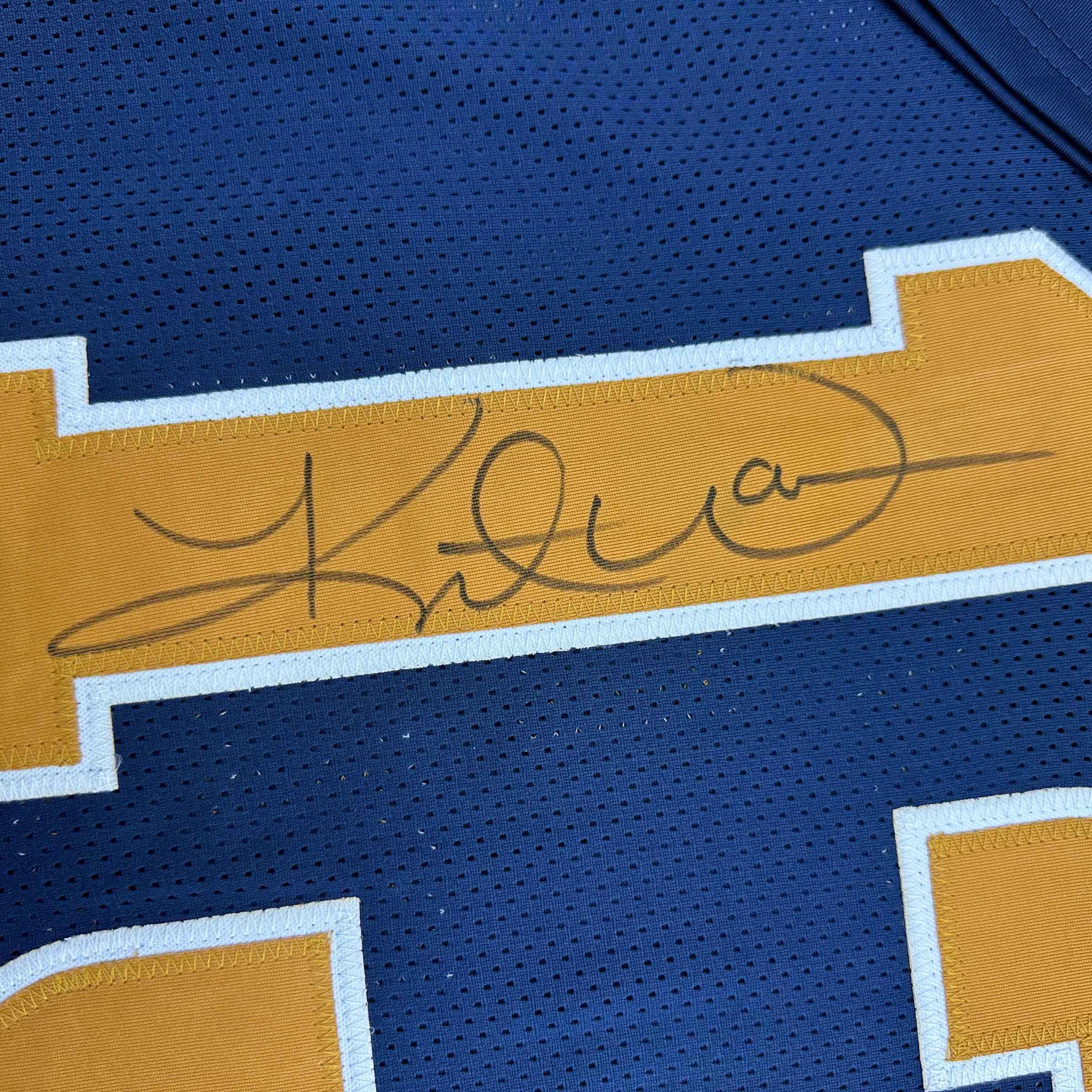 Autographed/Signed Kurt Warner St. Louis Dark Blue Football Jersey JSA COA
