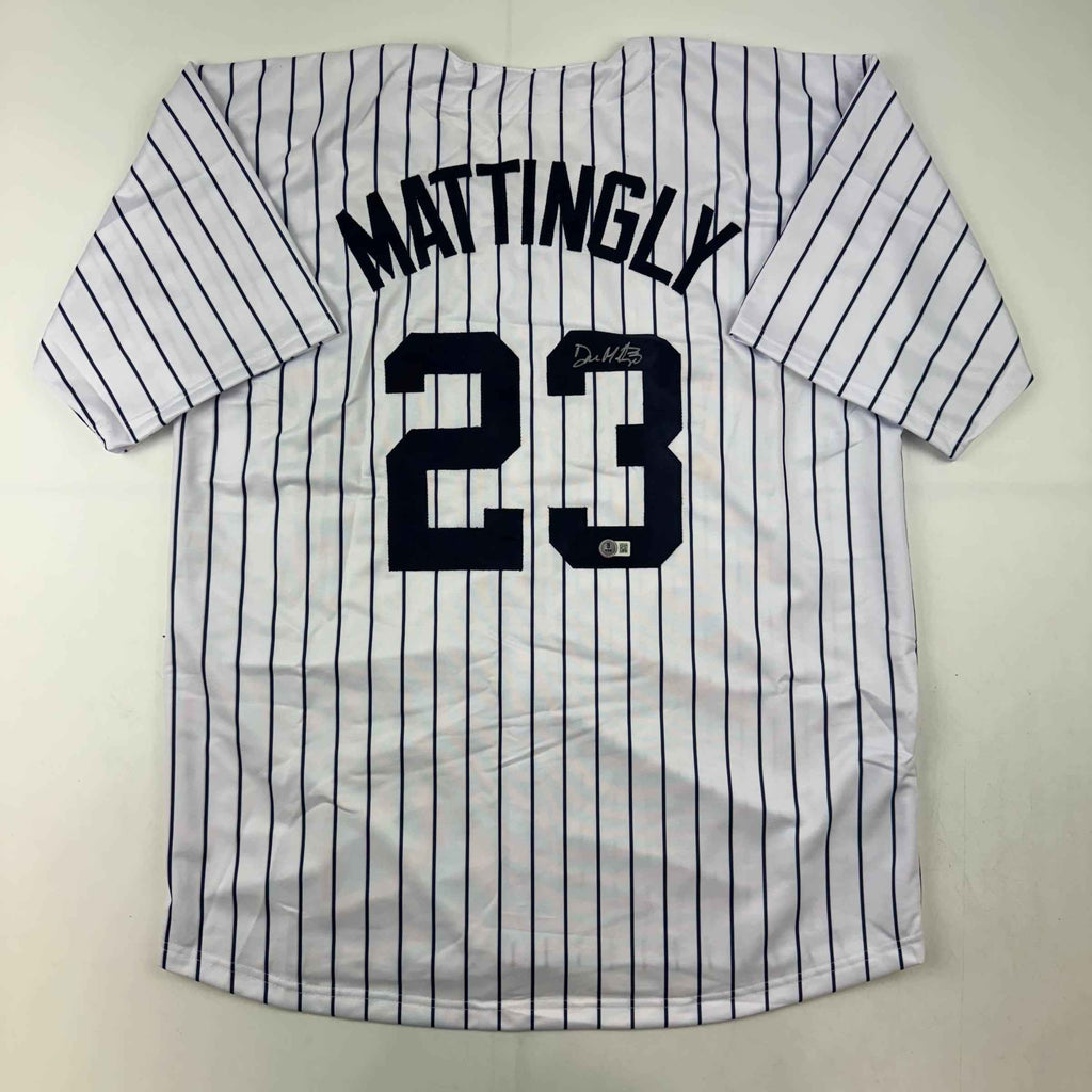 Autographed/Signed Don Mattingly New York Pinstripe Baseball Jersey Beckett BAS COA