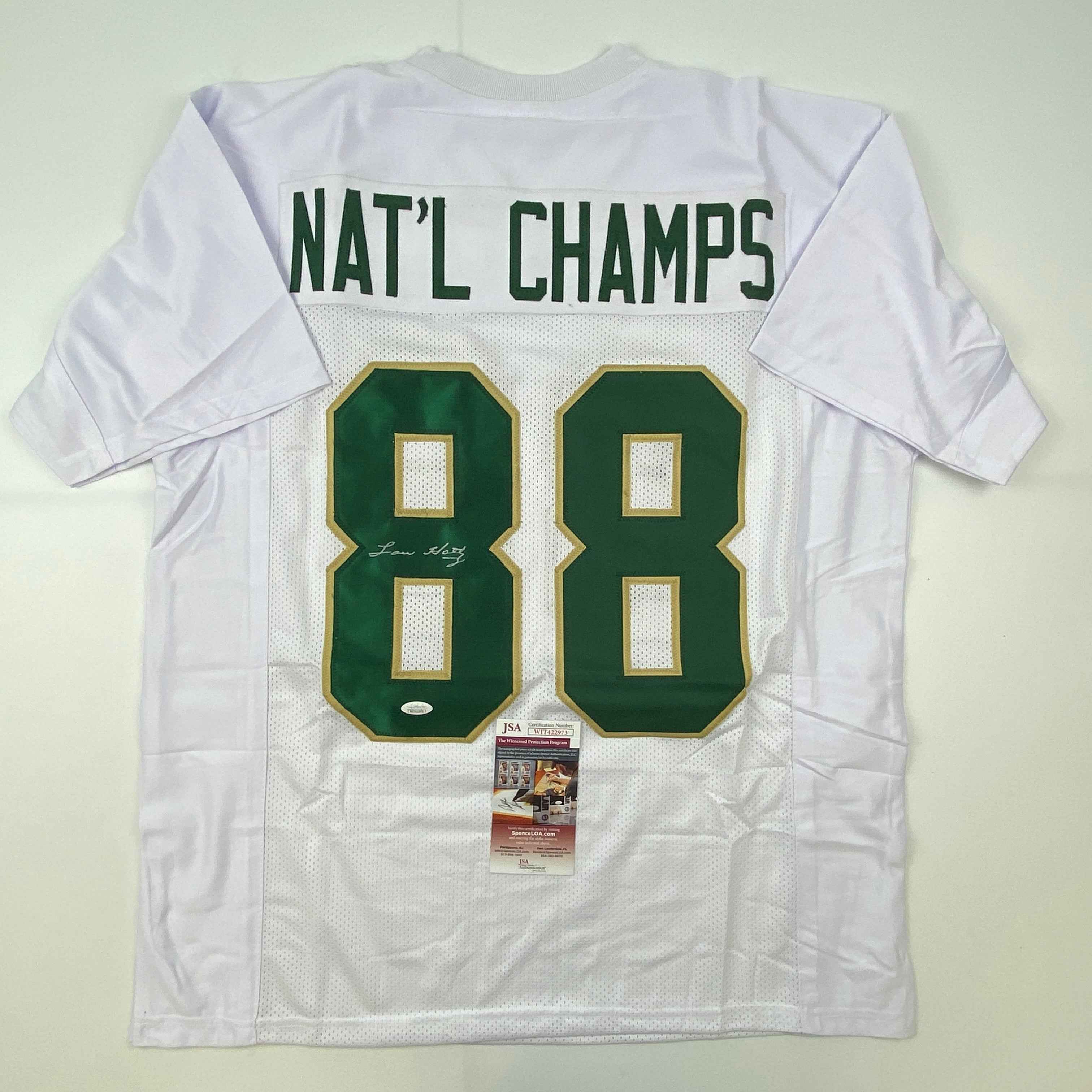 Autographed/Signed Lou Holtz 1988 National Champs Notre Dame White College Football Jersey JSA COA
