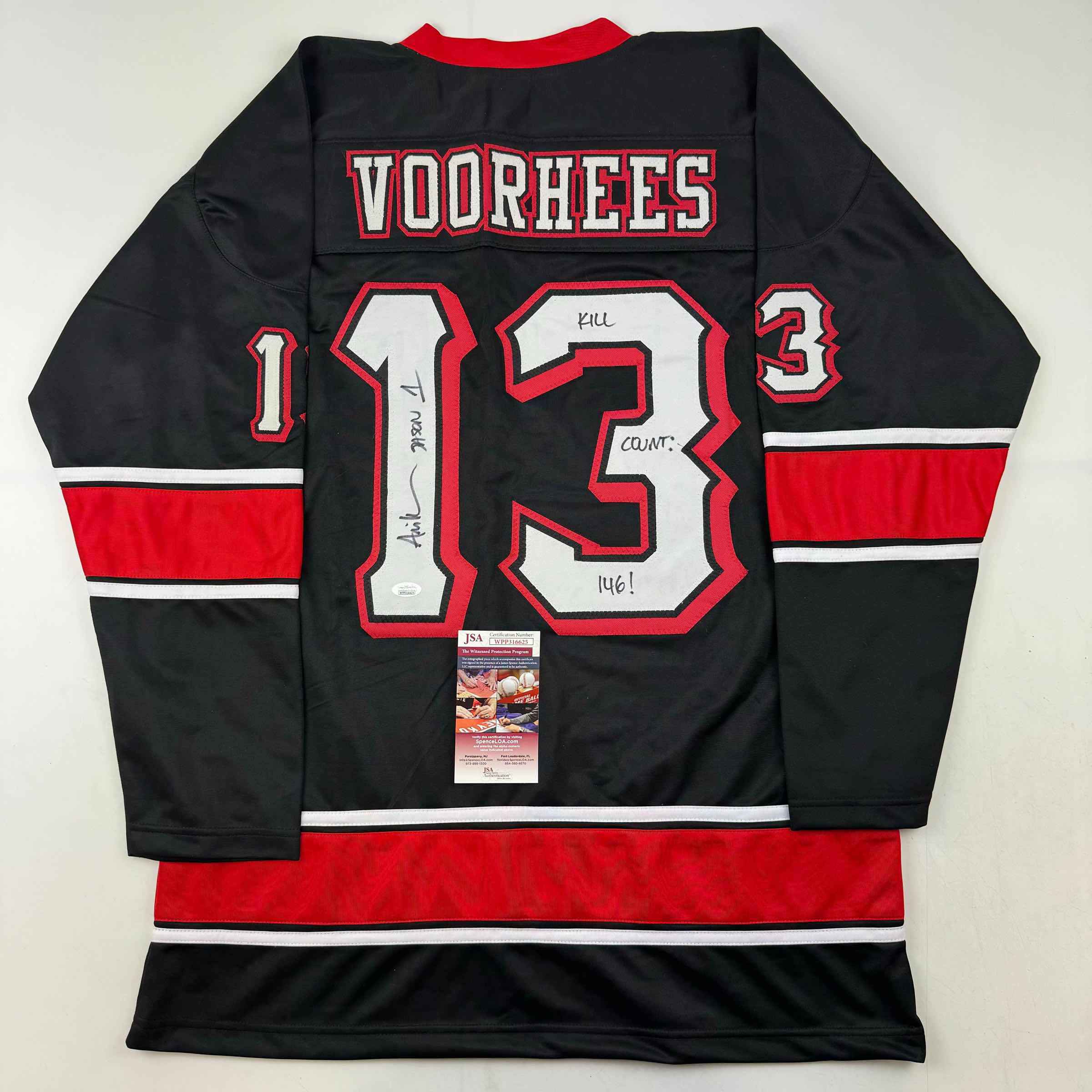 Autographed/Signed Ari Lehman Jason Voorhees Friday The 13th Black Movie Jersey JSA COA