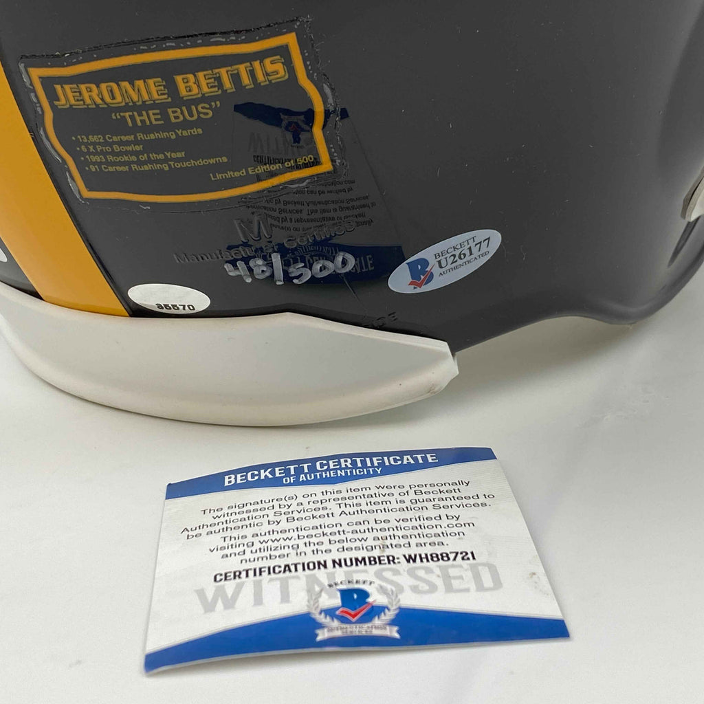 Autographed/Signed Jerome Bettis Pittsburgh Steelers Full Size FS F/S Replica Football Helmet Beckett BAS COA
