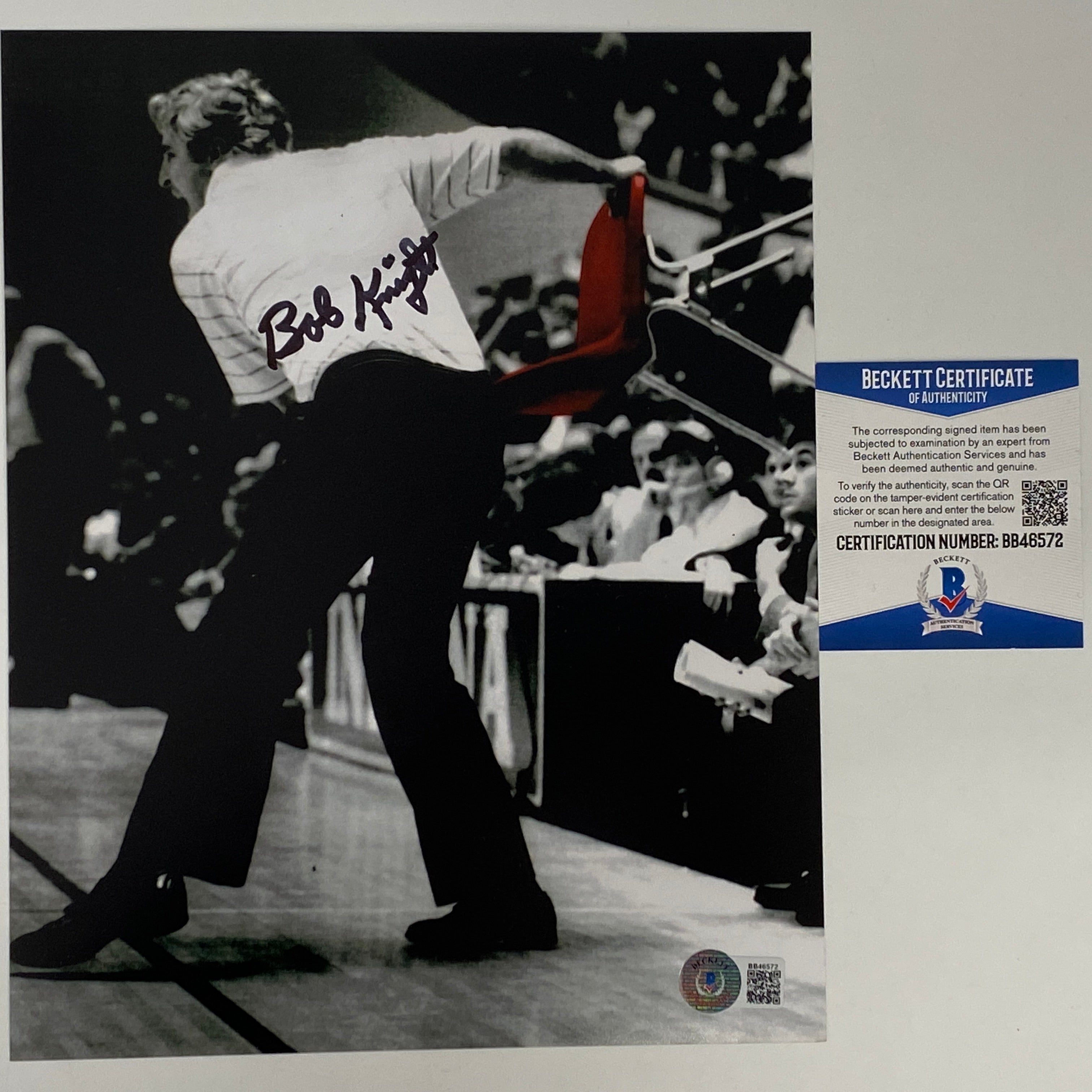 Autographed/Signed Bobby Bob Knight Chair Throw Indiana Hoosiers 8x10 College Basketball Photo Beckett BAS COA