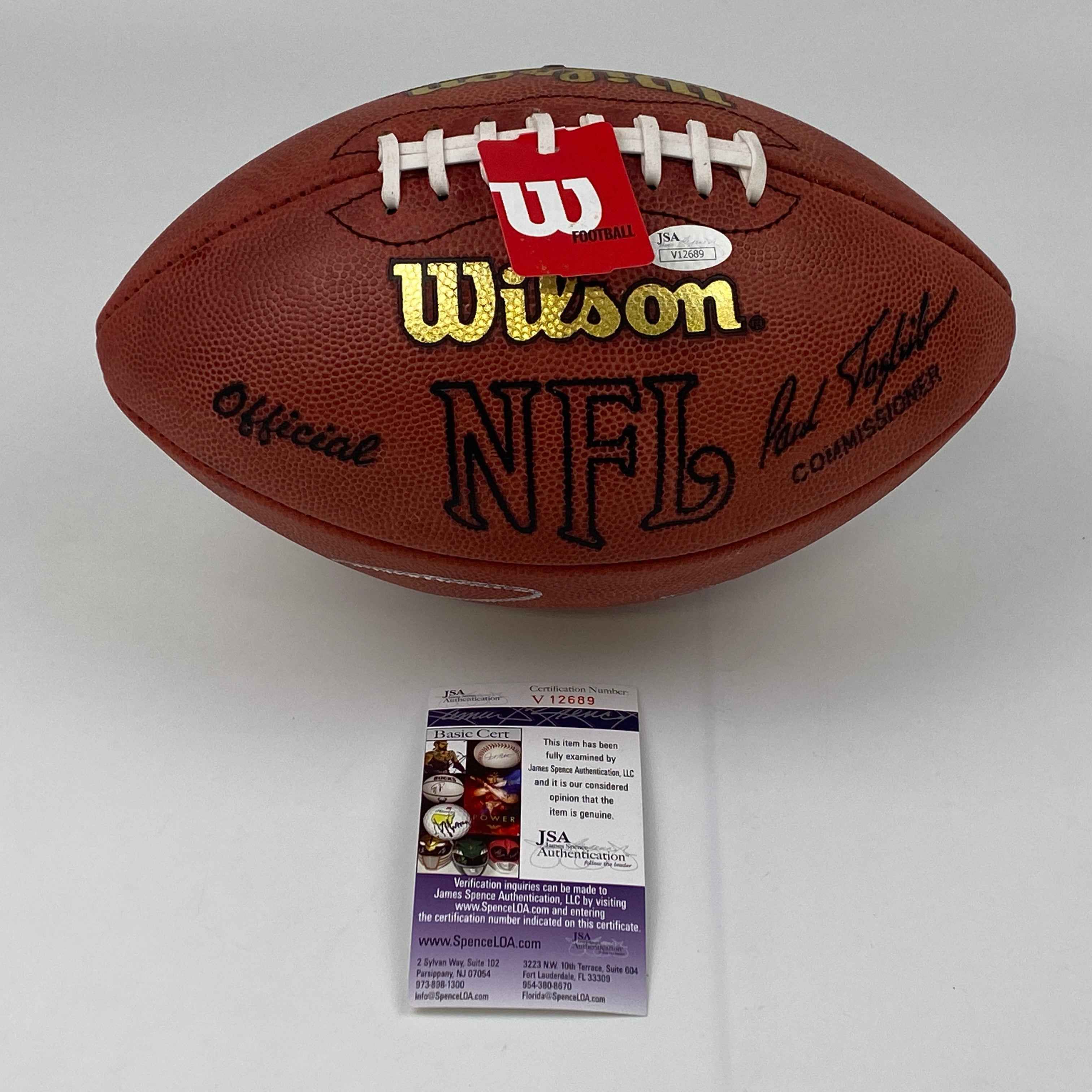 Autographed/Signed Ray Lewis Baltimore Ravens Authentic The Duke Full Size Football JSA COA
