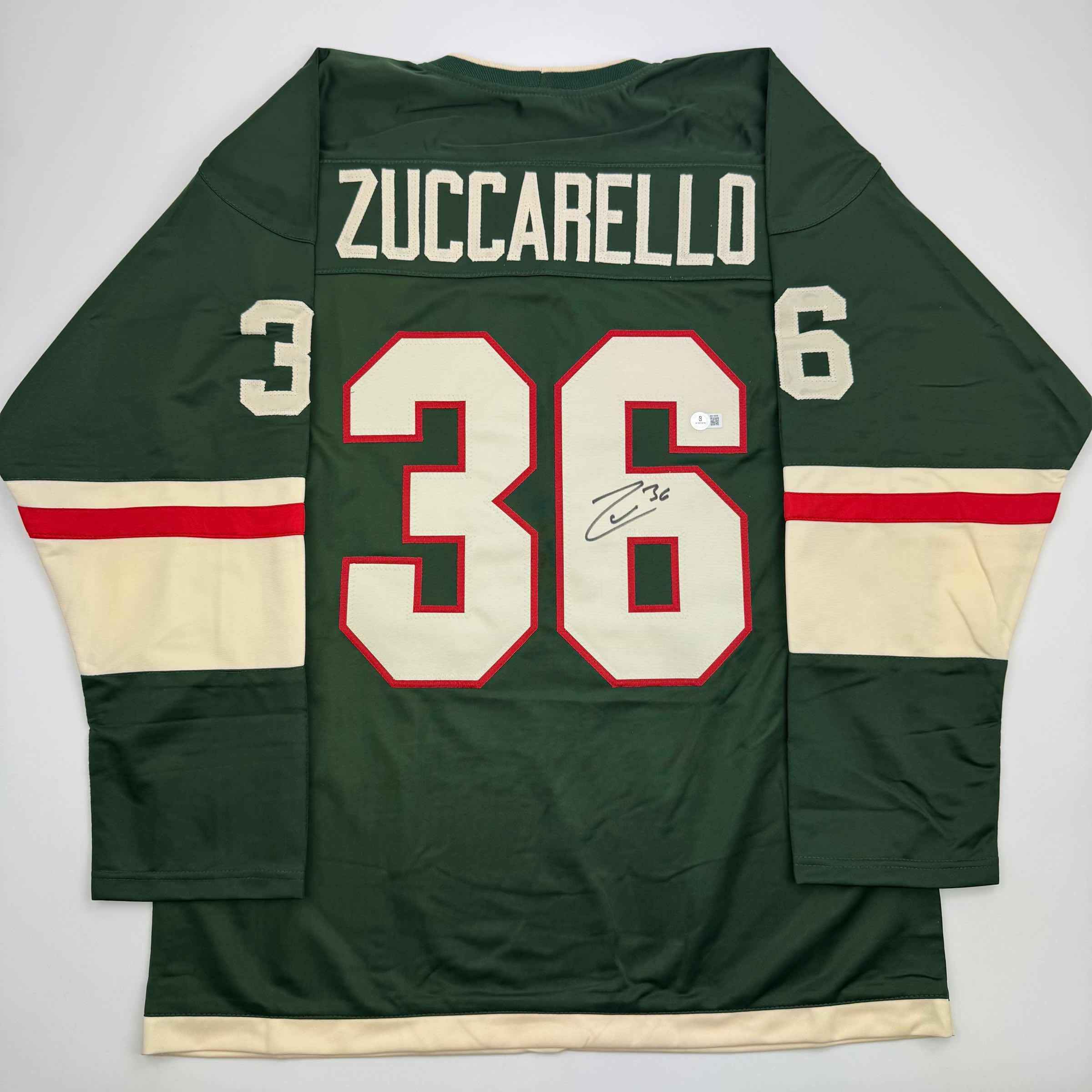 Autographed/Signed Mats Zuccarello Minnesota Green Hockey Jersey Beckett BAS COA