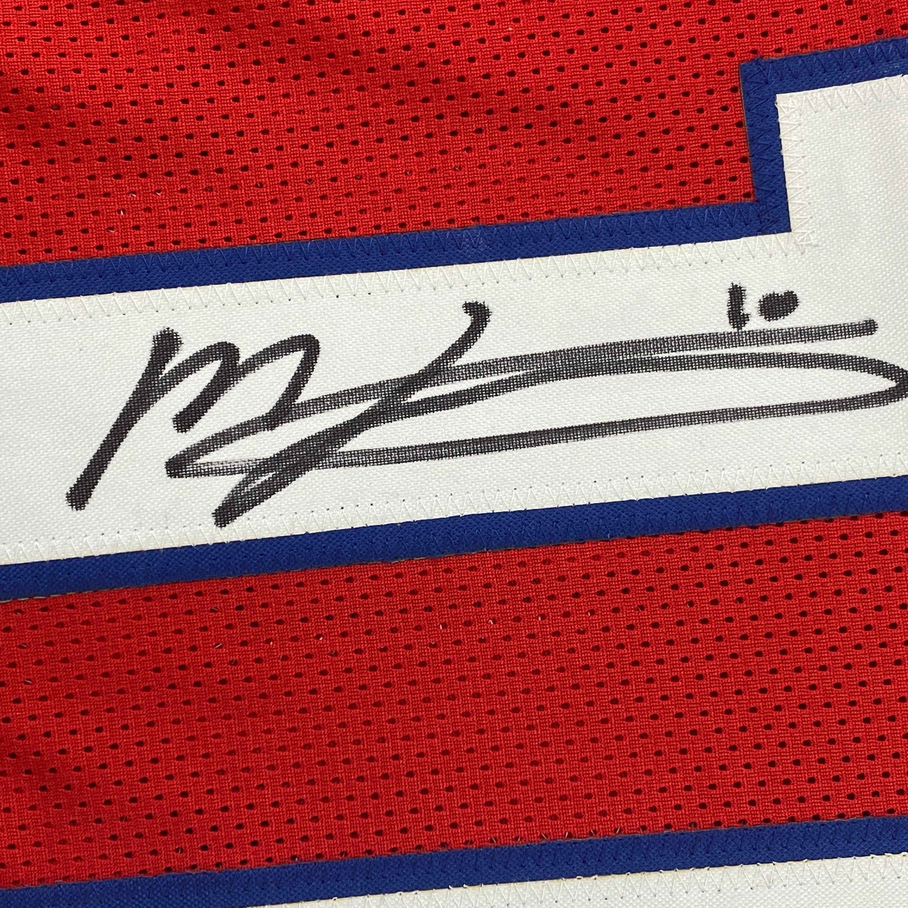 Autographed/Signed Mac Jones New England Red Football Jersey Beckett BAS COA