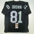 Autographed/Signed Tim Brown Raider 4 Life Oakland Black Football Jersey JSA COA