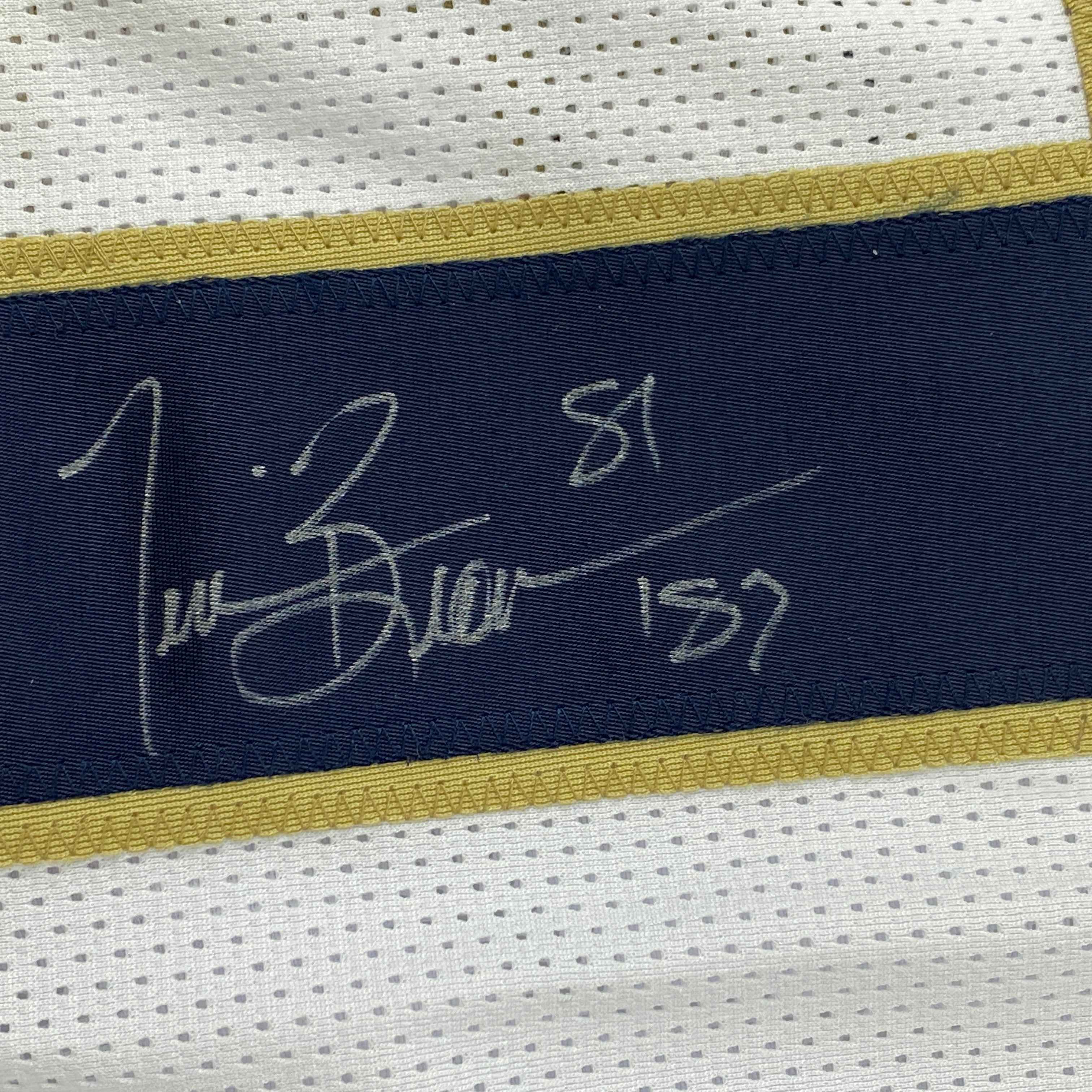 Autographed/Signed Tim Brown Notre Dame White College Football Jersey JSA COA