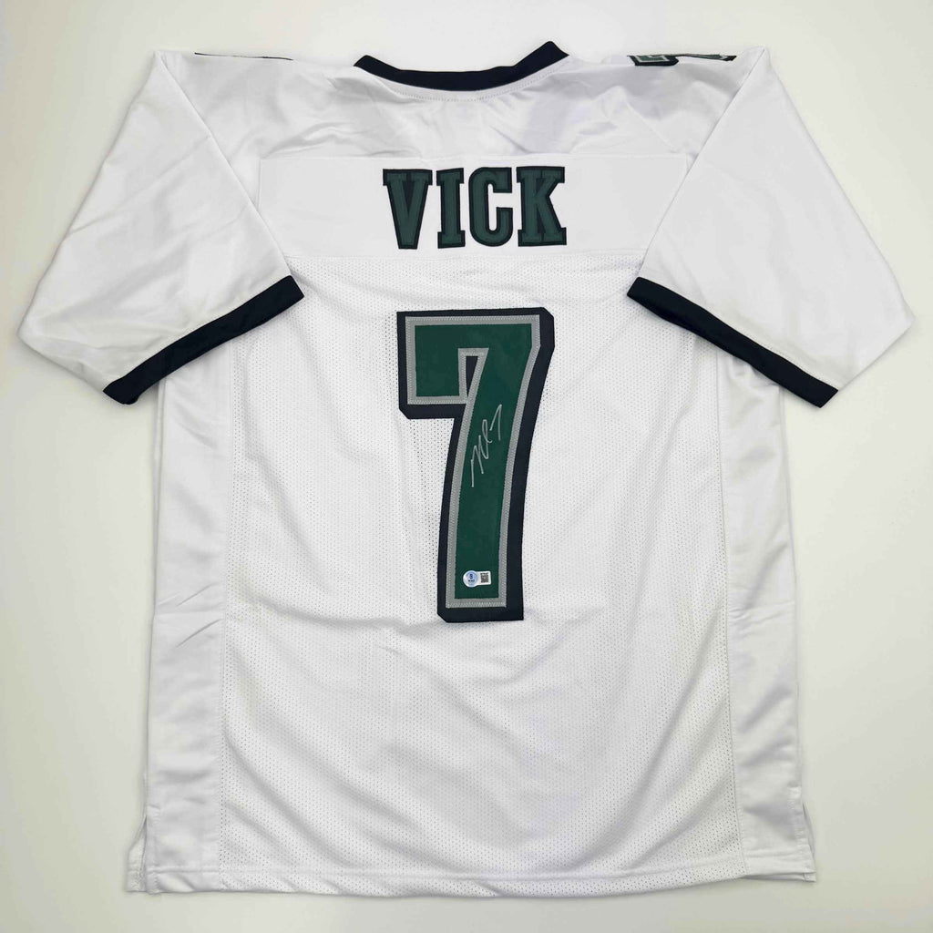 Autographed/Signed Michael Mike Vick Philadelphia White Football Jersey Beckett BAS COA
