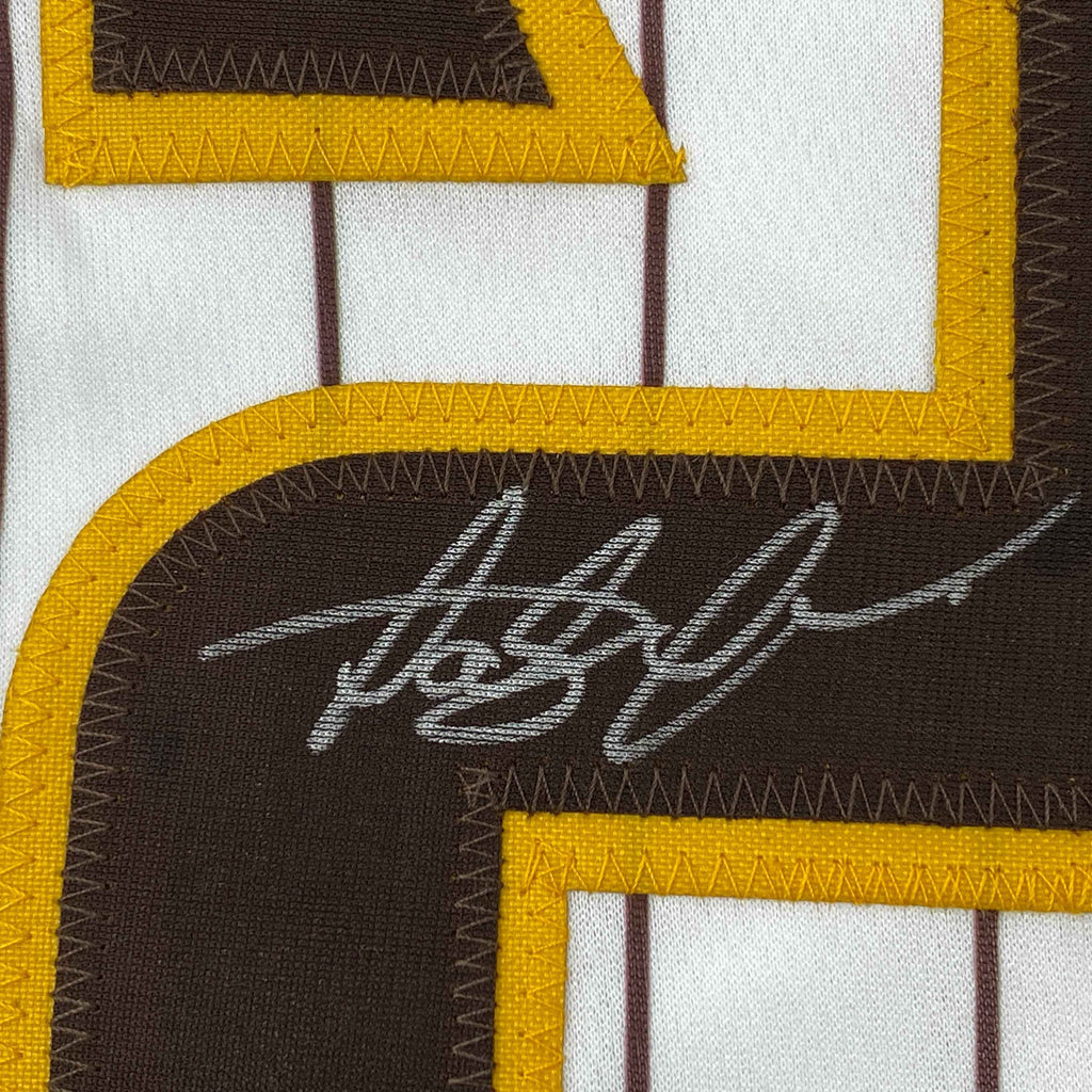 Autographed/Signed Fernando Tatis Jr. Slam Diego San Pinstripe Baseball Jersey JSA COA