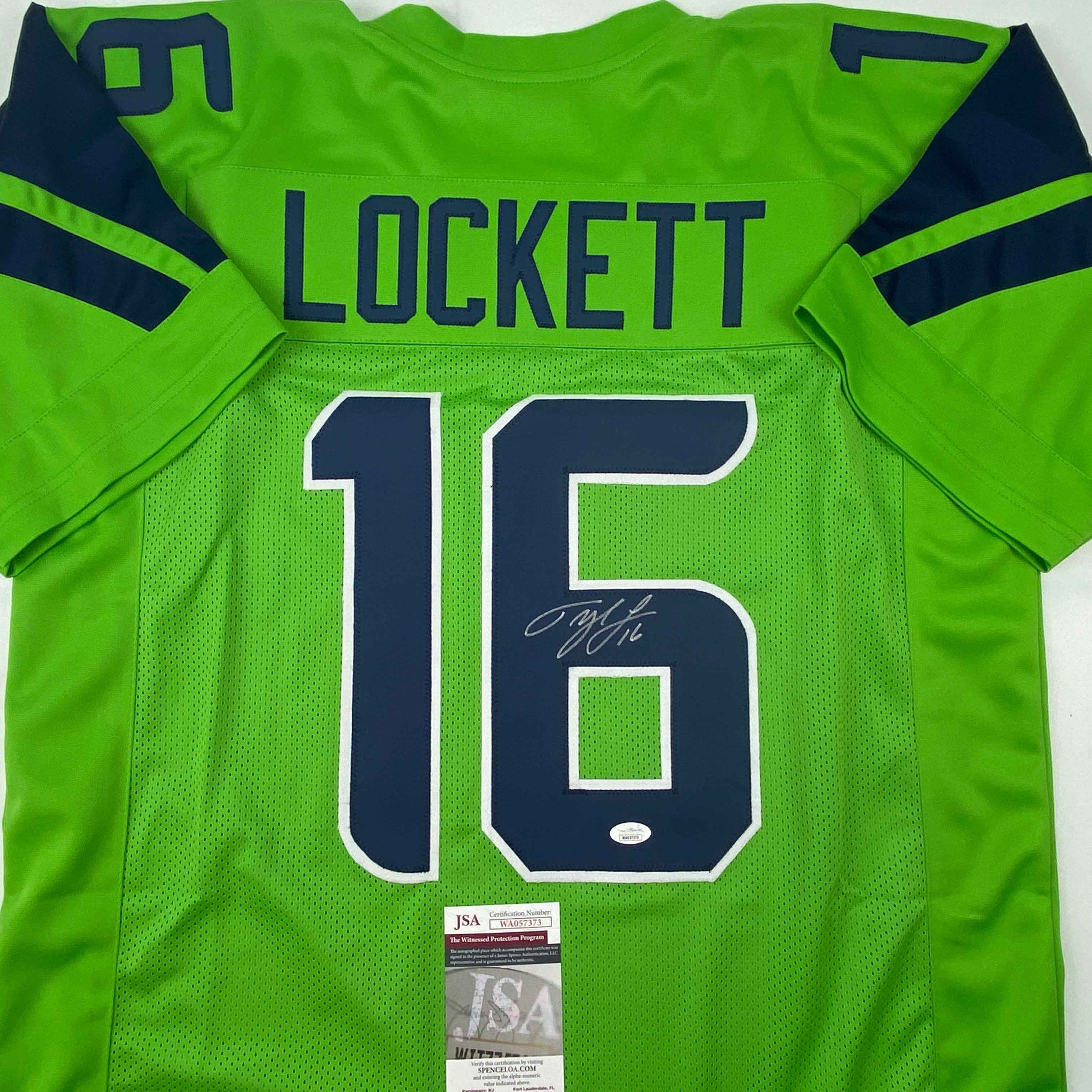 Autographed/Signed Tyler Lockett Seattle Green Color Rush Football Jersey JSA COA