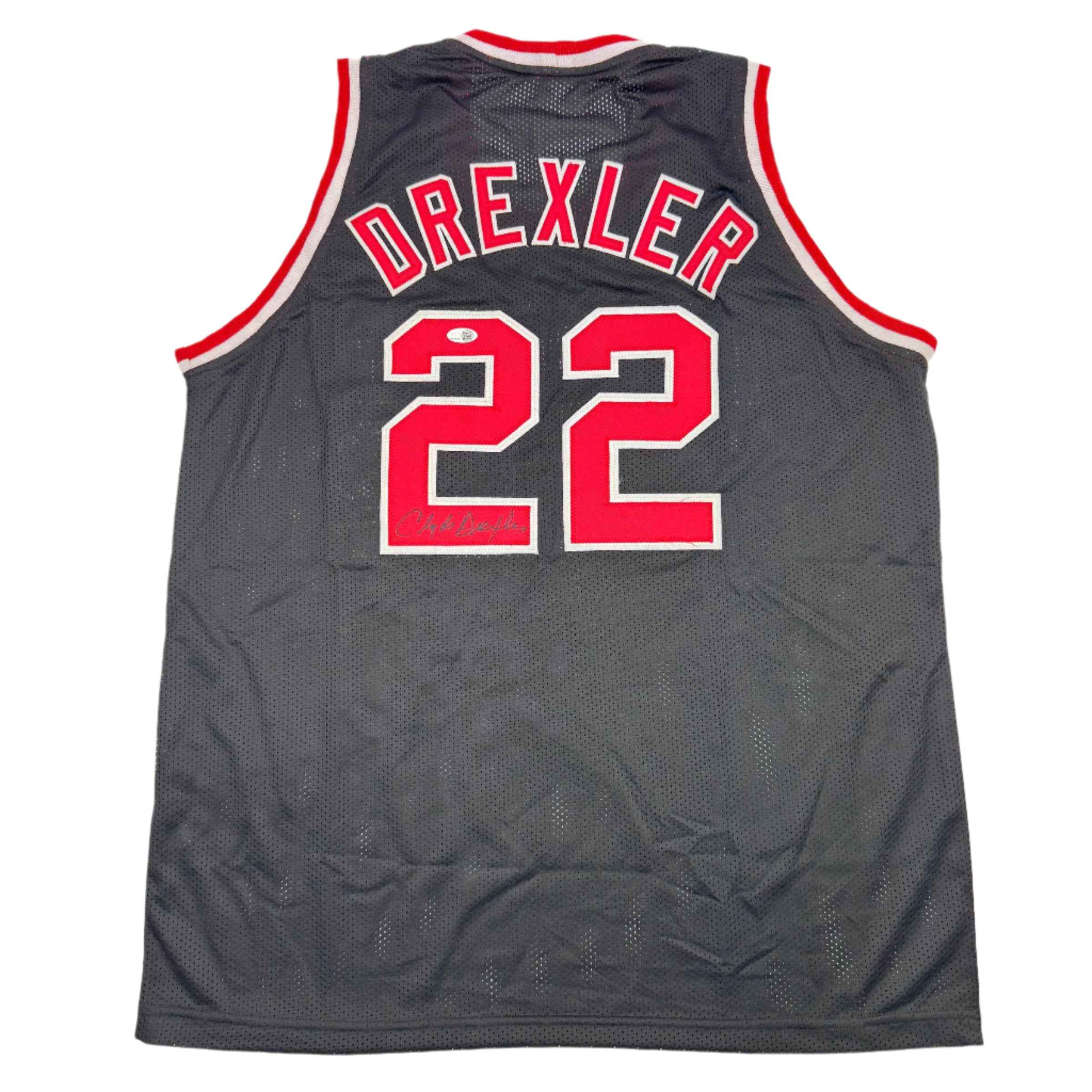 Autographed/Signed Clyde Drexler Portland Black Basketball Jersey JSA COA