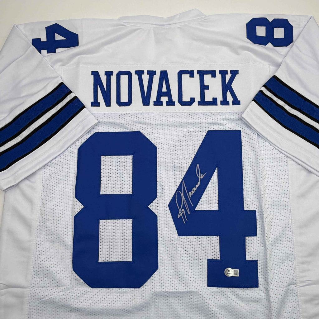 Autographed/Signed Jay Novacek Dallas White Football Jersey Beckett BAS COA