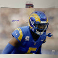 Autographed/Signed Jalen Ramsey Los Angeles LA Rams 16x20 Football Photo JSA COA #5