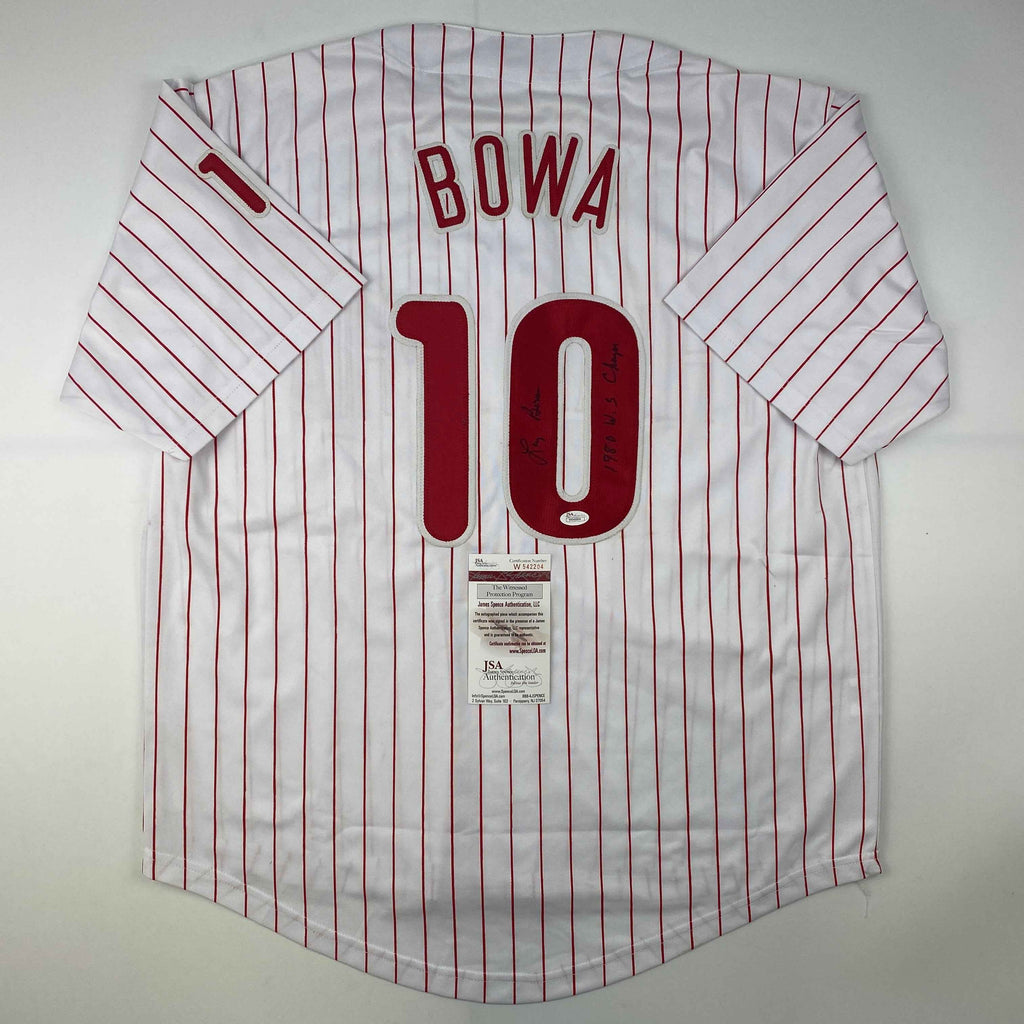 Autographed/Signed Larry Bowa 1980 WS Champs Philadelphia Pinstripe Baseball Jersey JSA COA