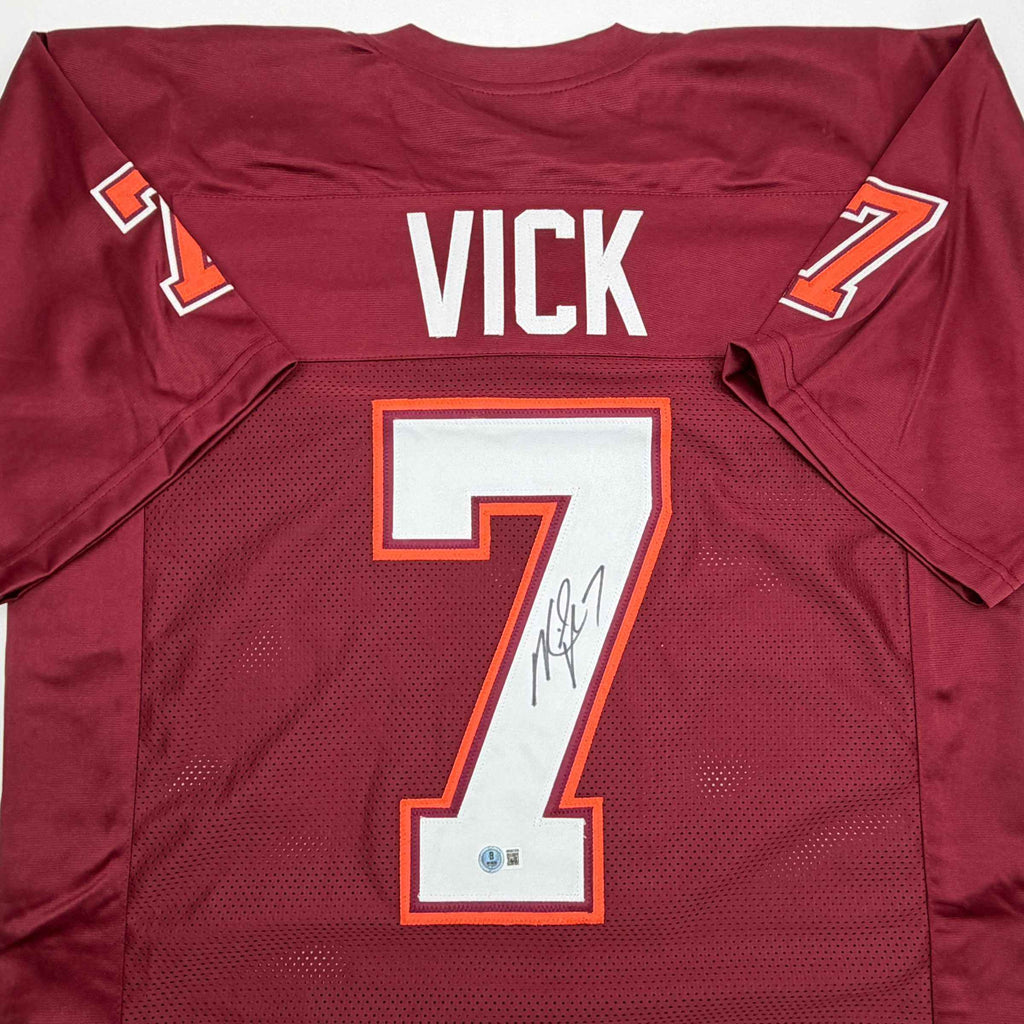 Autographed/Signed Michael Mike Vick Virginia Tech Maroon College Football Jersey Beckett BAS COA