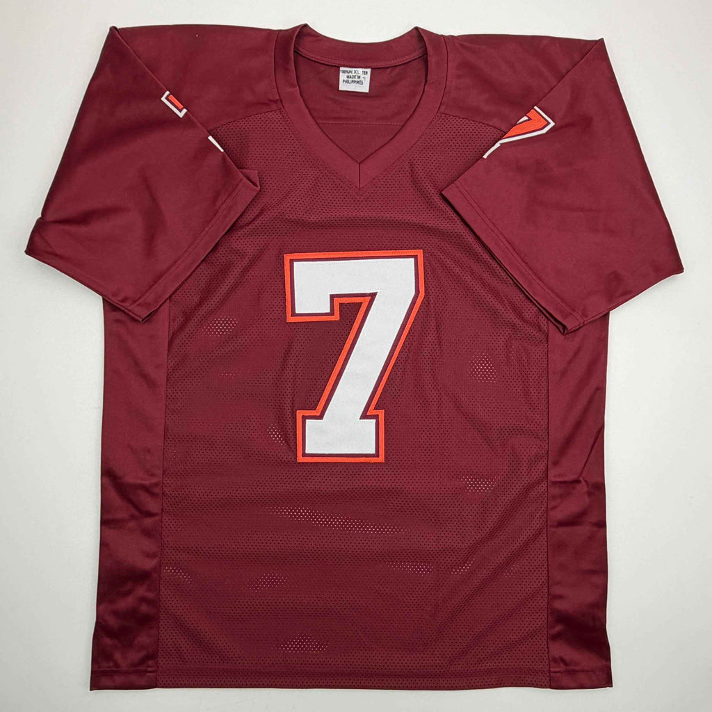 Autographed/Signed Michael Mike Vick Virginia Tech Maroon College Football Jersey Beckett BAS COA