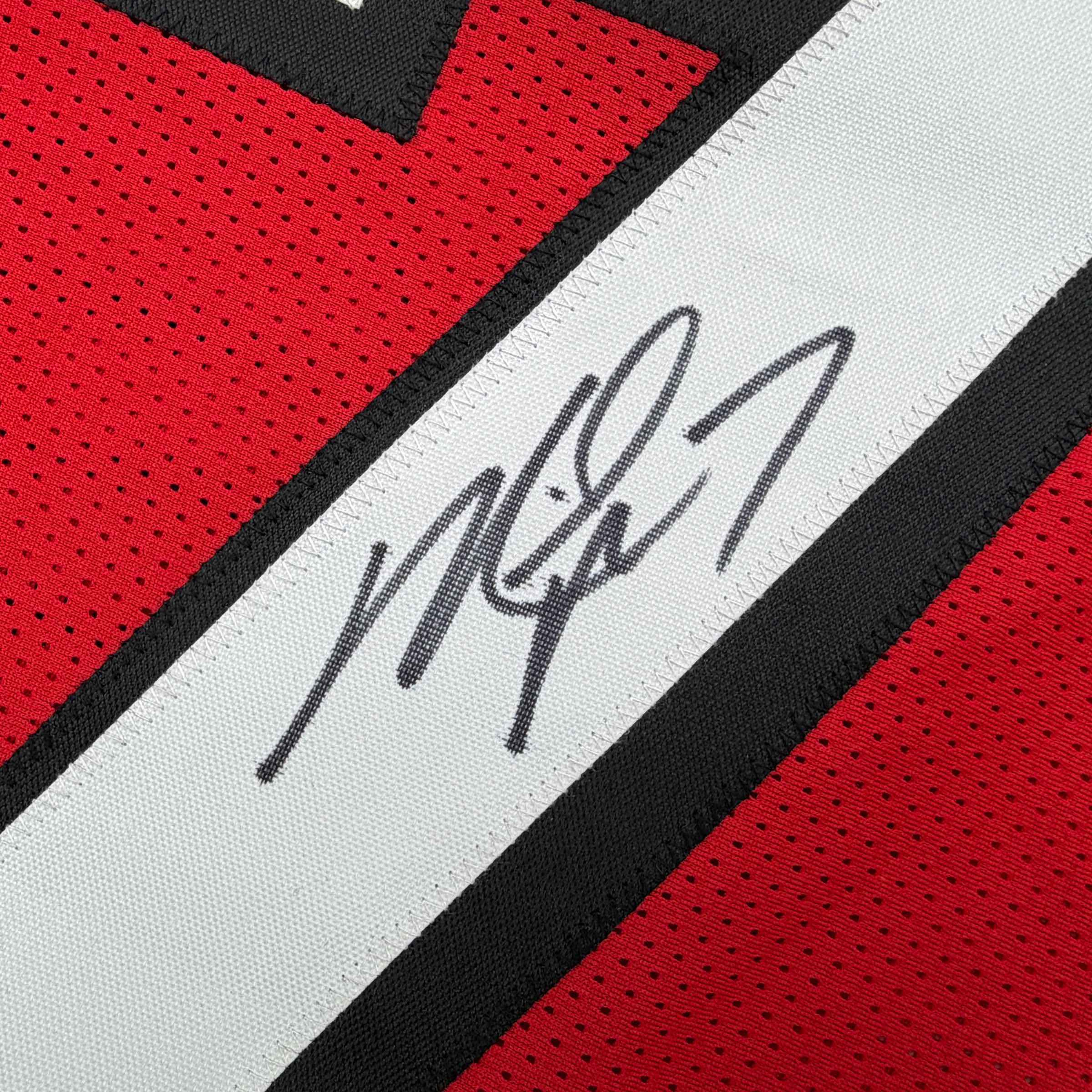 Autographed/Signed Michael Mike Vick Atlanta Red Football Jersey Beckett BAS COA