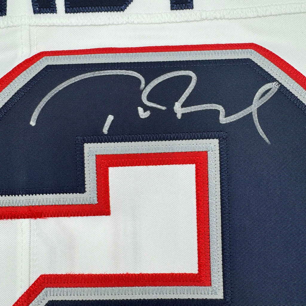 Framed Autographed/Signed Tom Brady 35x39 New England Patriots White Authentic Nike Limited Football Jersey Fanatics COA