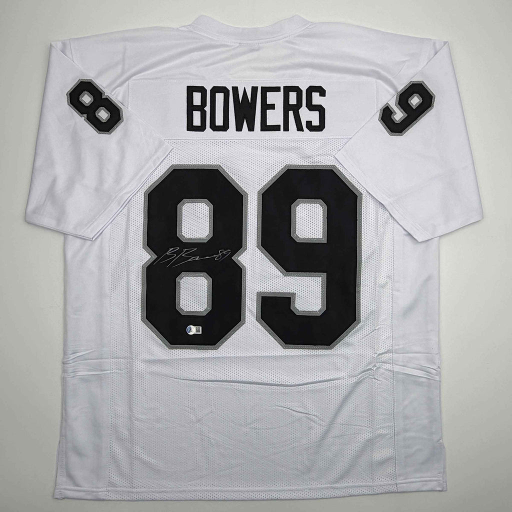 Autographed/Signed Brock Bowers Las Vegas Oakland White Football Jersey Beckett BAS COA