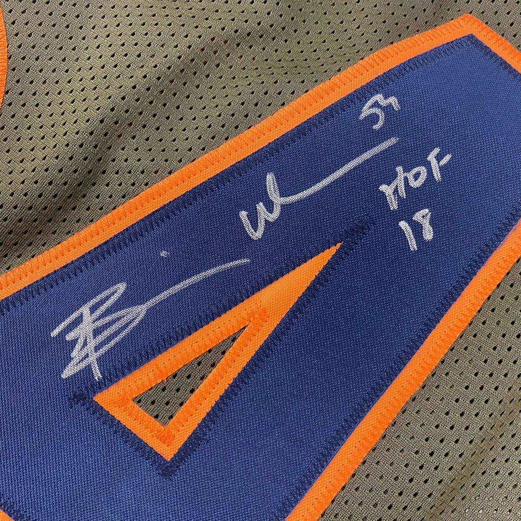 Autographed/Signed Brian Urlacher HOF 18 Chicago Green Salute To Service Football Jersey Beckett BAS COA