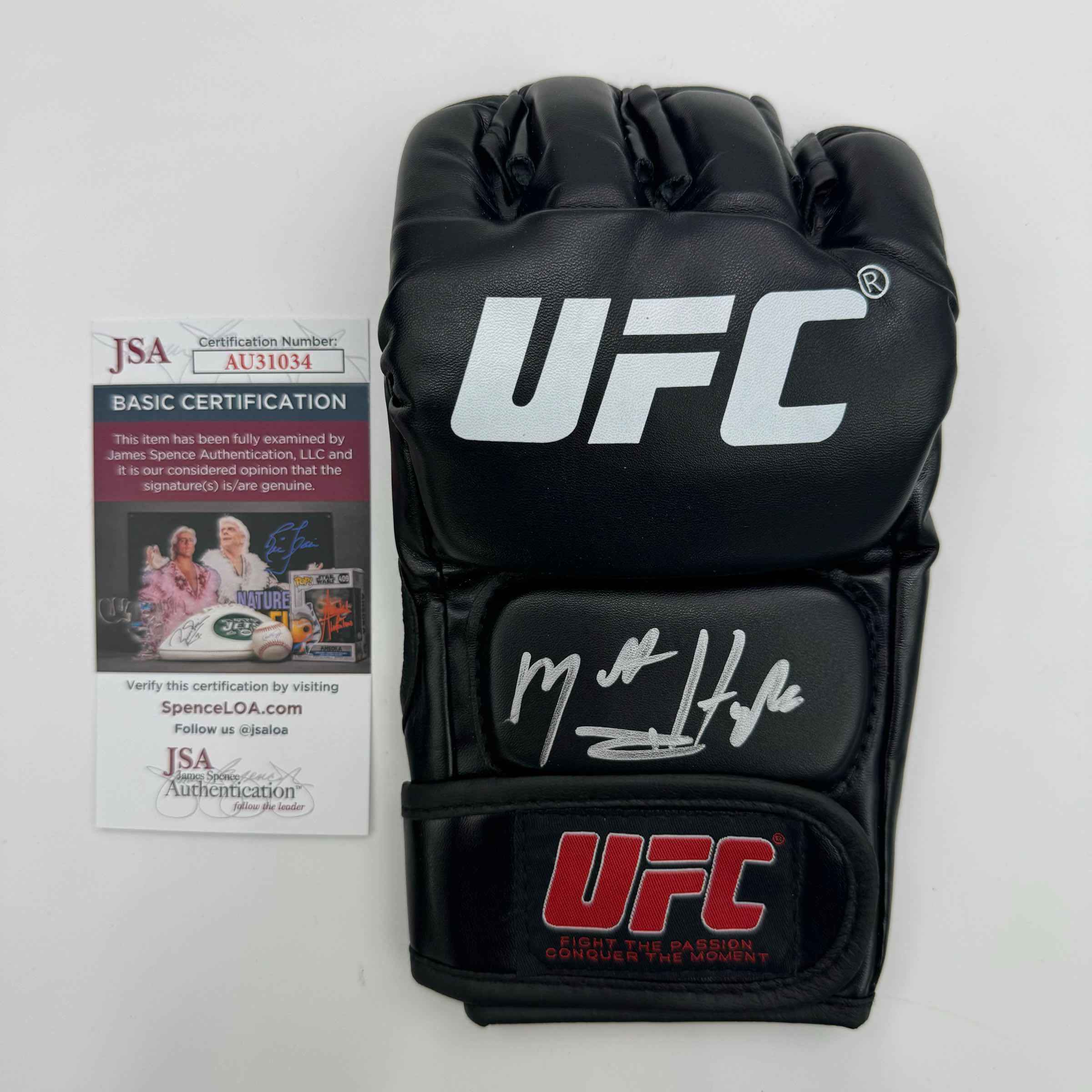 Autographed/Signed Matt Hughes UFC MMA Black Fighting Glove JSA COA Auto