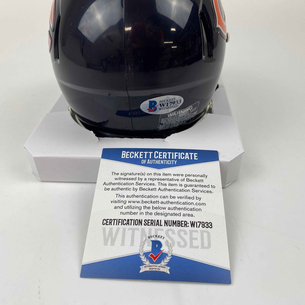 Autographed/Signed Brian Urlacher Chicago Bears Mini Football Helmet Beckett BAS COA