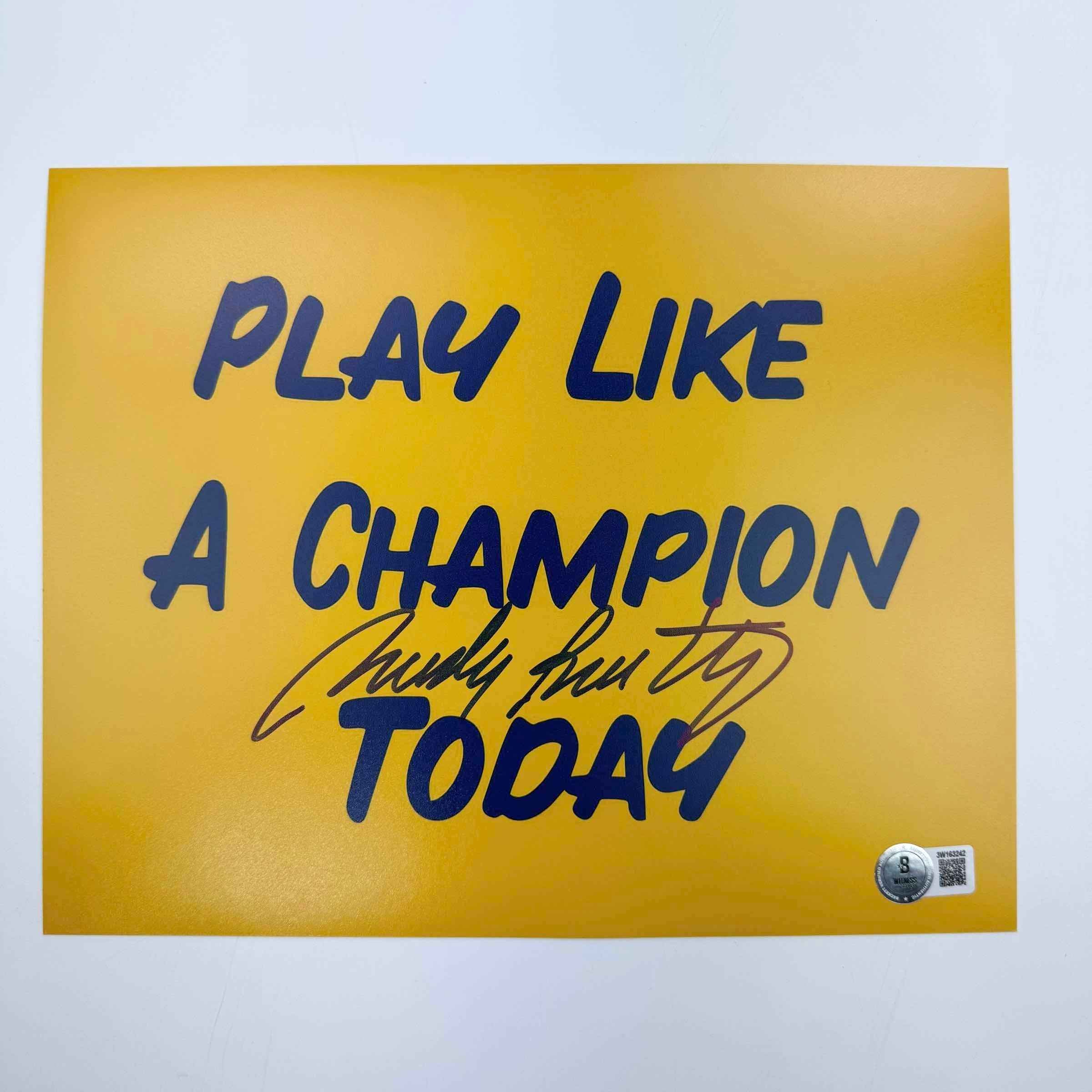 Autographed/Signed Rudy Ruettiger Play Like A Champion Today Notre Dame Irish 8x10 College Football Photo Beckett BAS COA