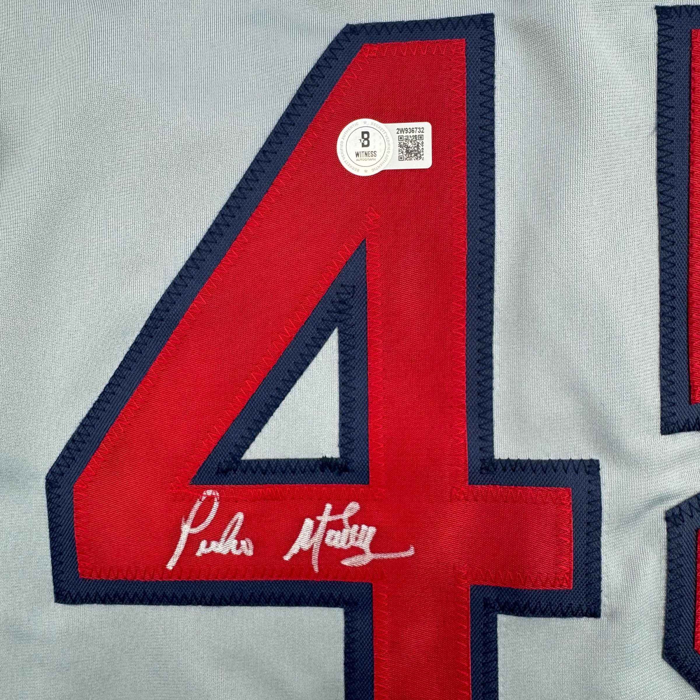 Autographed/Signed Pedro Martinez Boston Grey Baseball Jersey Beckett BAS COA