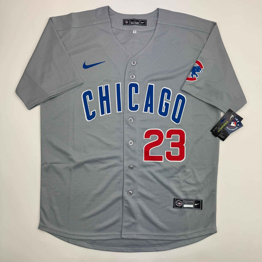 Autographed/Signed Ryne Sandberg HOF 05 Chicago Cubs Majestic Grey Baseball Jersey JSA COA