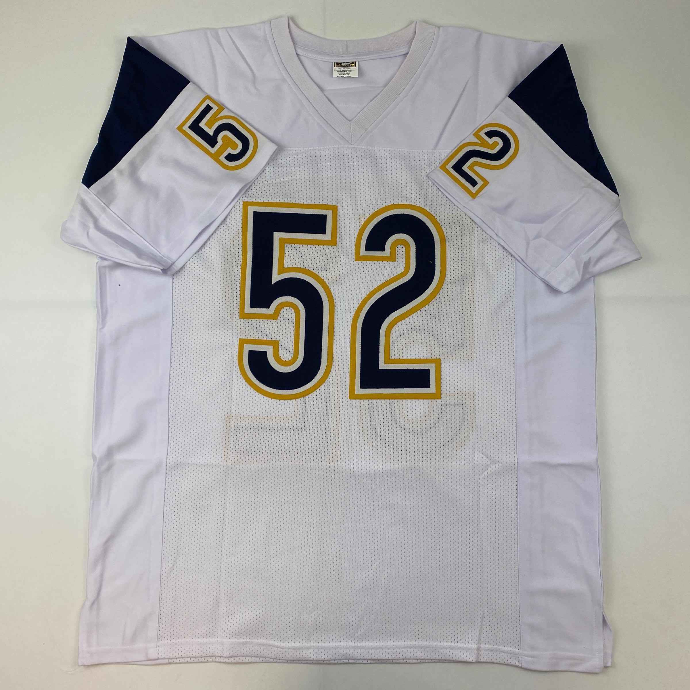 Autographed/Signed Khalil Mack Los Angeles LA White Football Jersey Beckett BAS COA