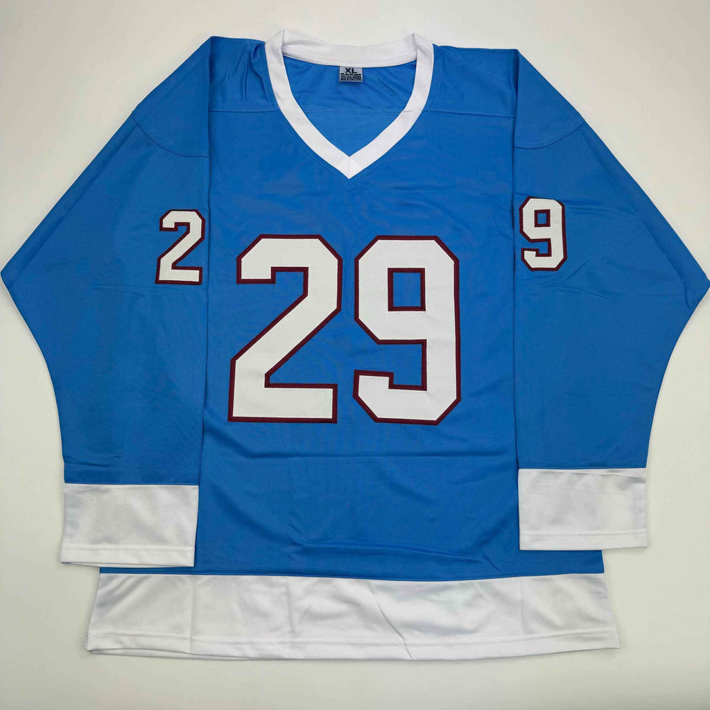 Autographed/Signed Nathan MacKinnon Colorado Blue Hockey Jersey JSA COA