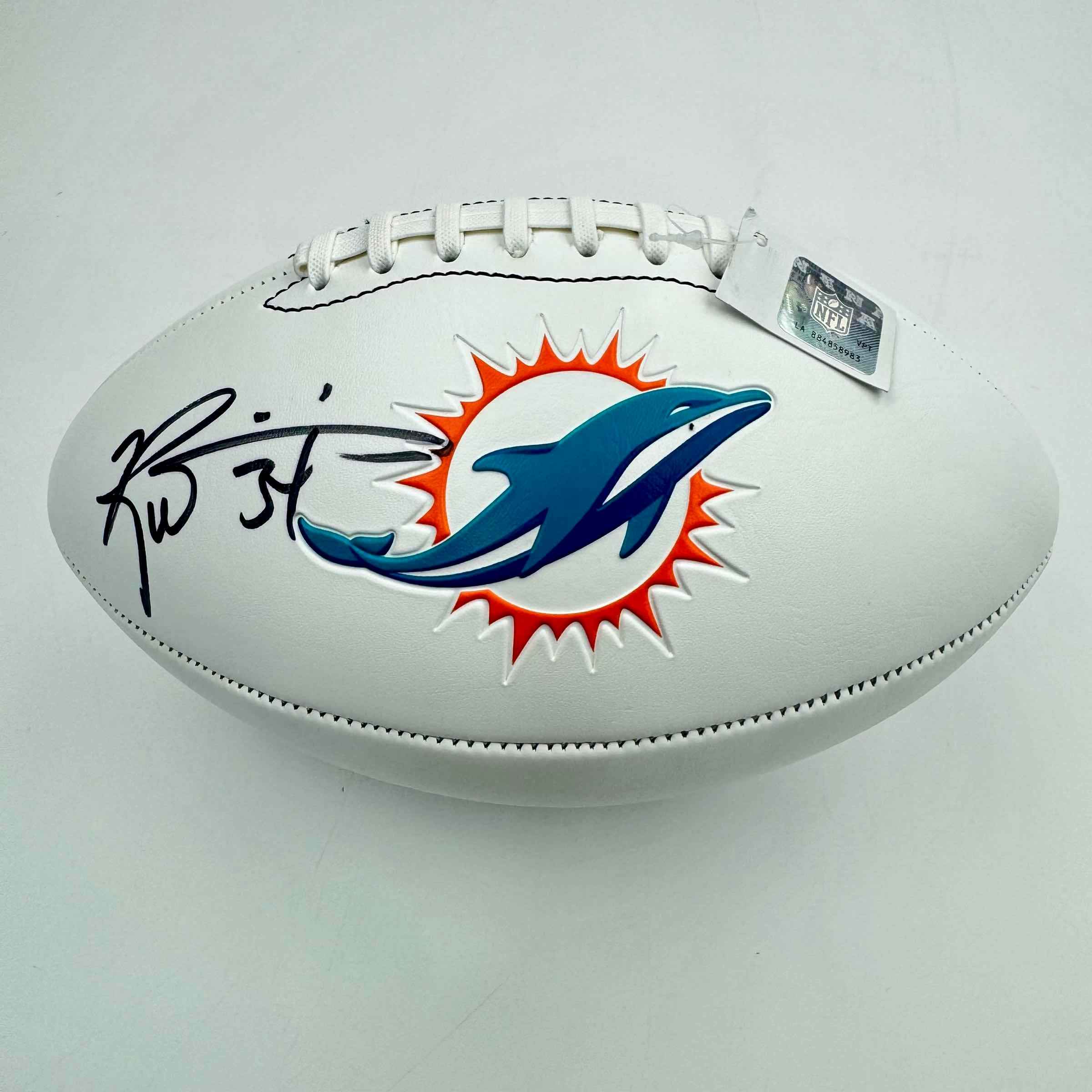 Autographed/Signed Ricky Williams Miami Dolphins Full Size F/S White Panel Logo Football JSA COA