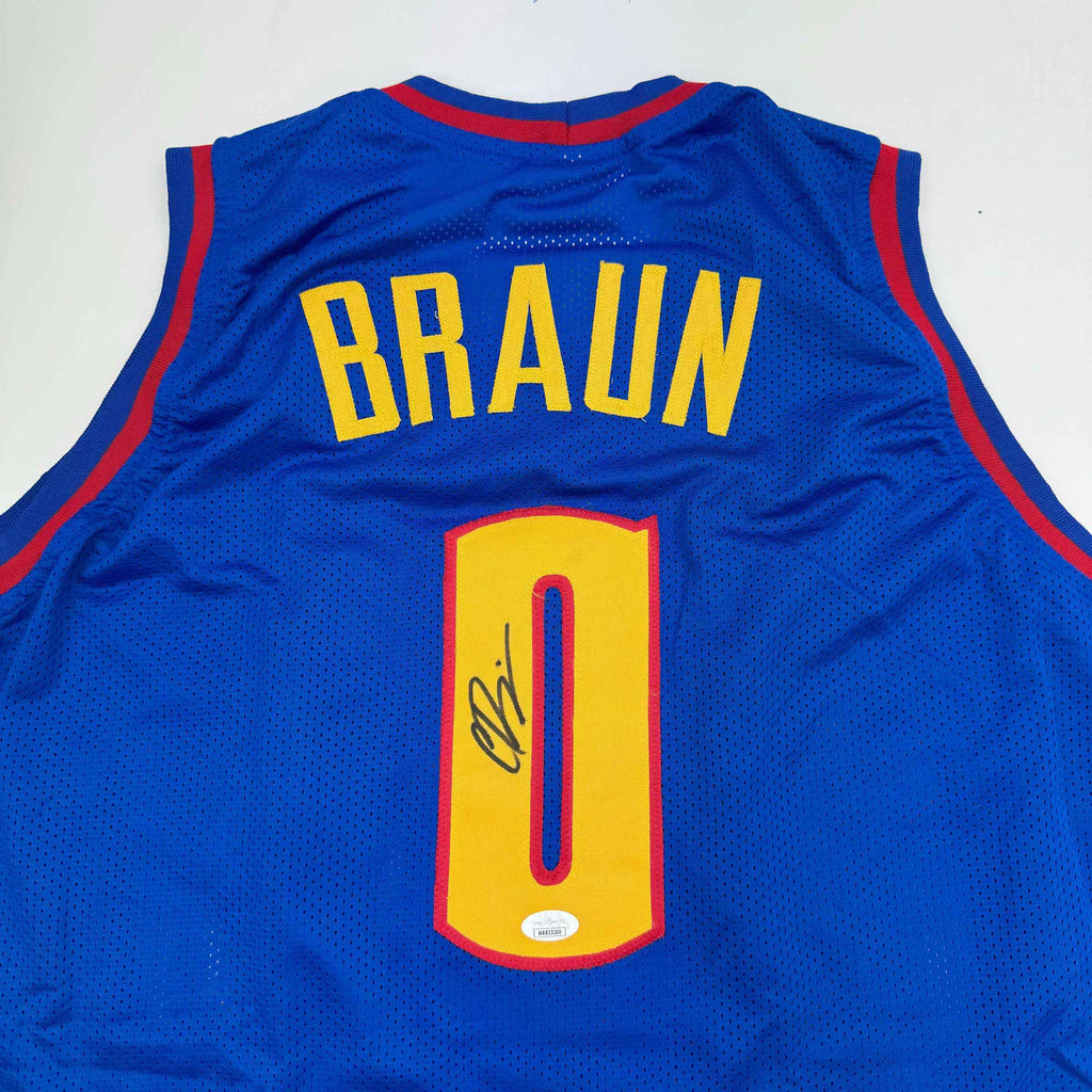 Autographed/Signed Christian Braun Denver Royal Blue Basketball Jersey JSA COA