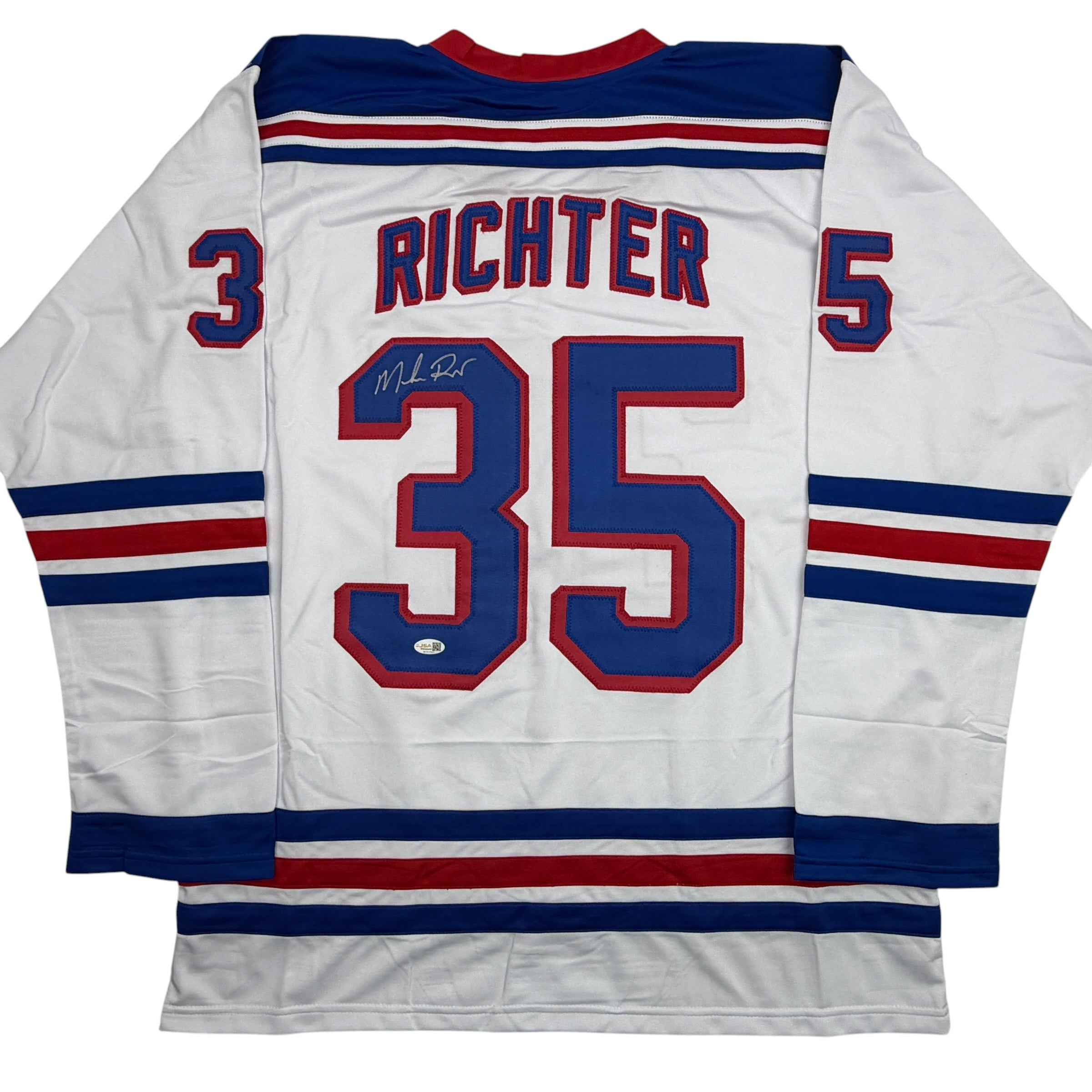 Autographed/Signed Mike Richter New York White Hockey Jersey Beckett BAS COA