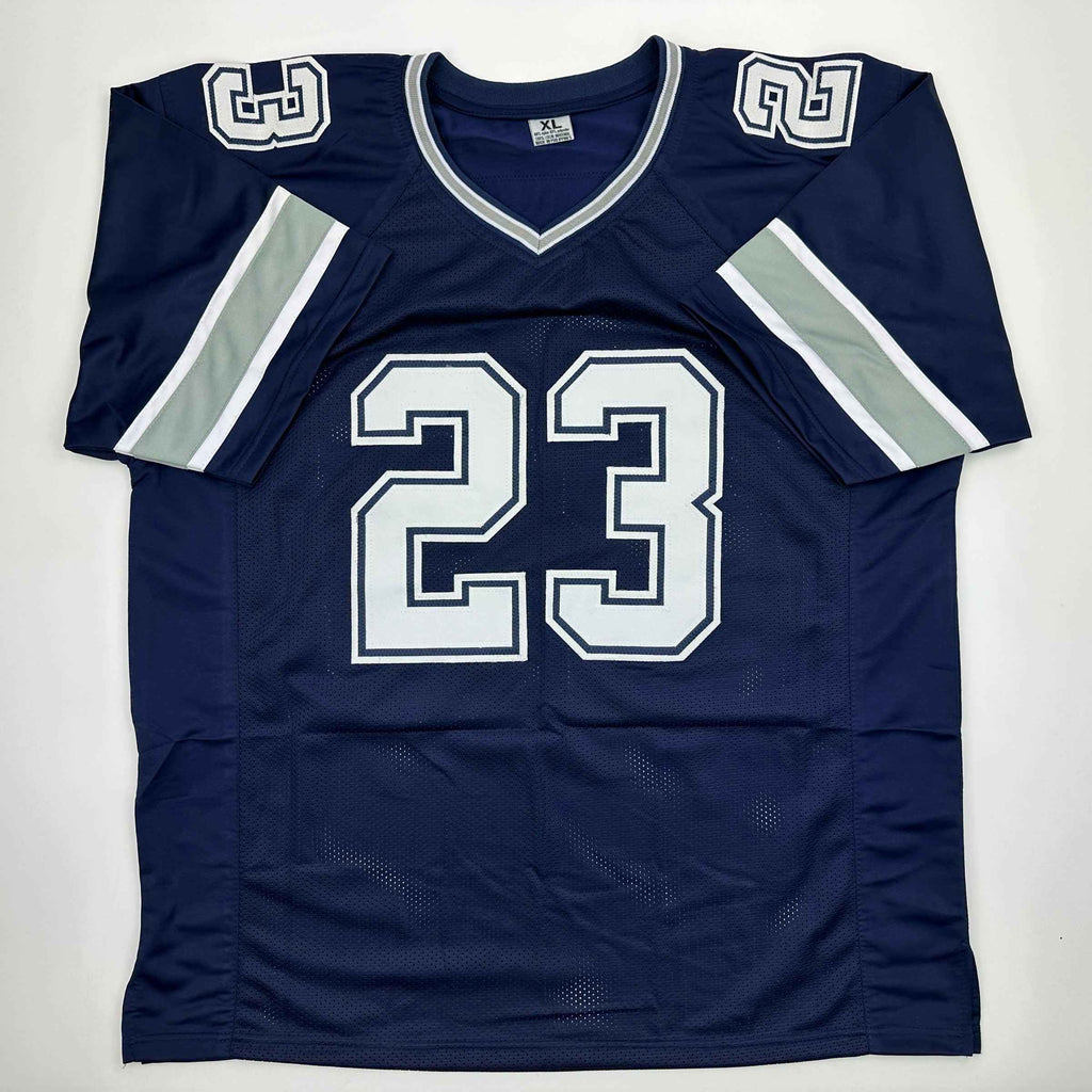 Autographed/Signed Rico Dowdle Dallas Blue Football Jersey Beckett BAS COA